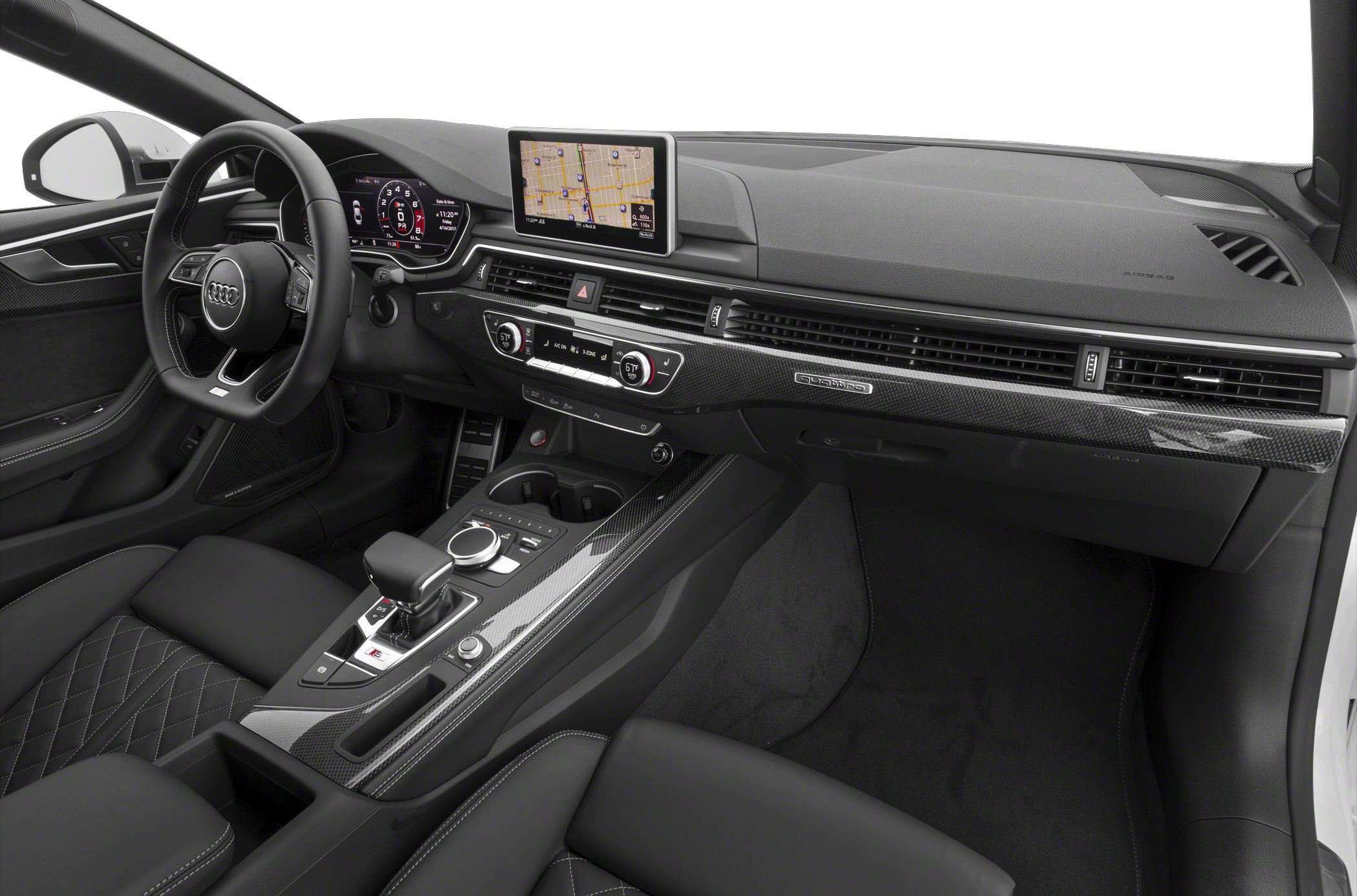 Virtual cockpit dashboard and carbon fiber trim interior