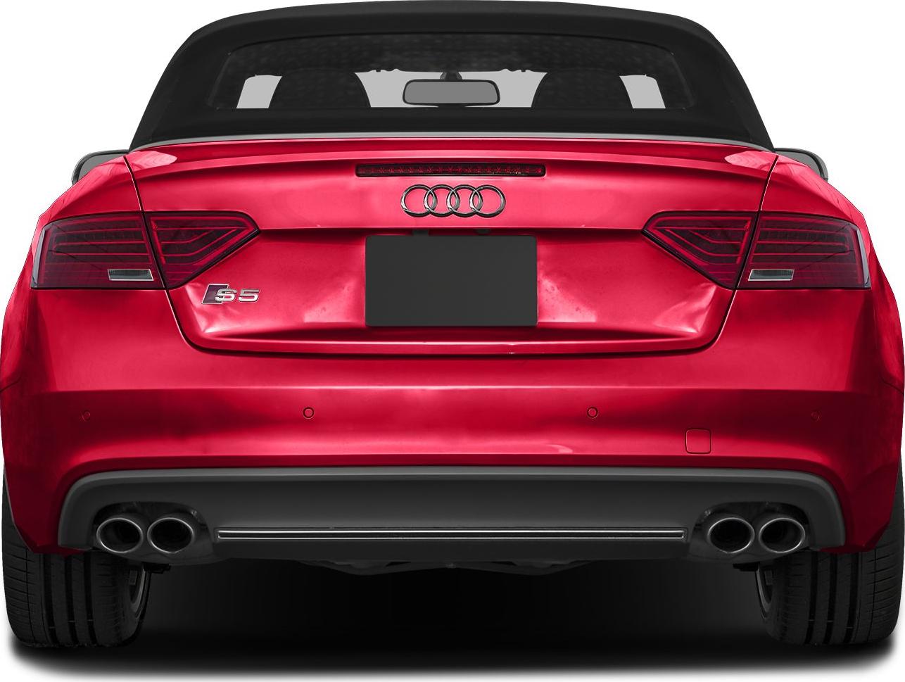 Rear view with quad exhaust and LED taillights of convertible