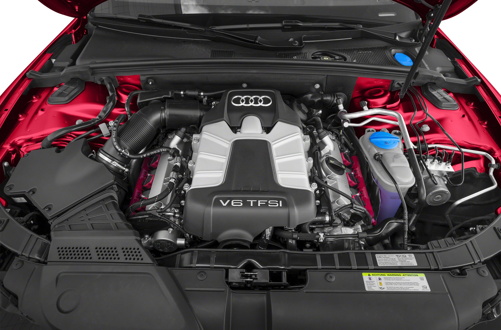 V6 TFSI engine bay with visible components and layout under hood
