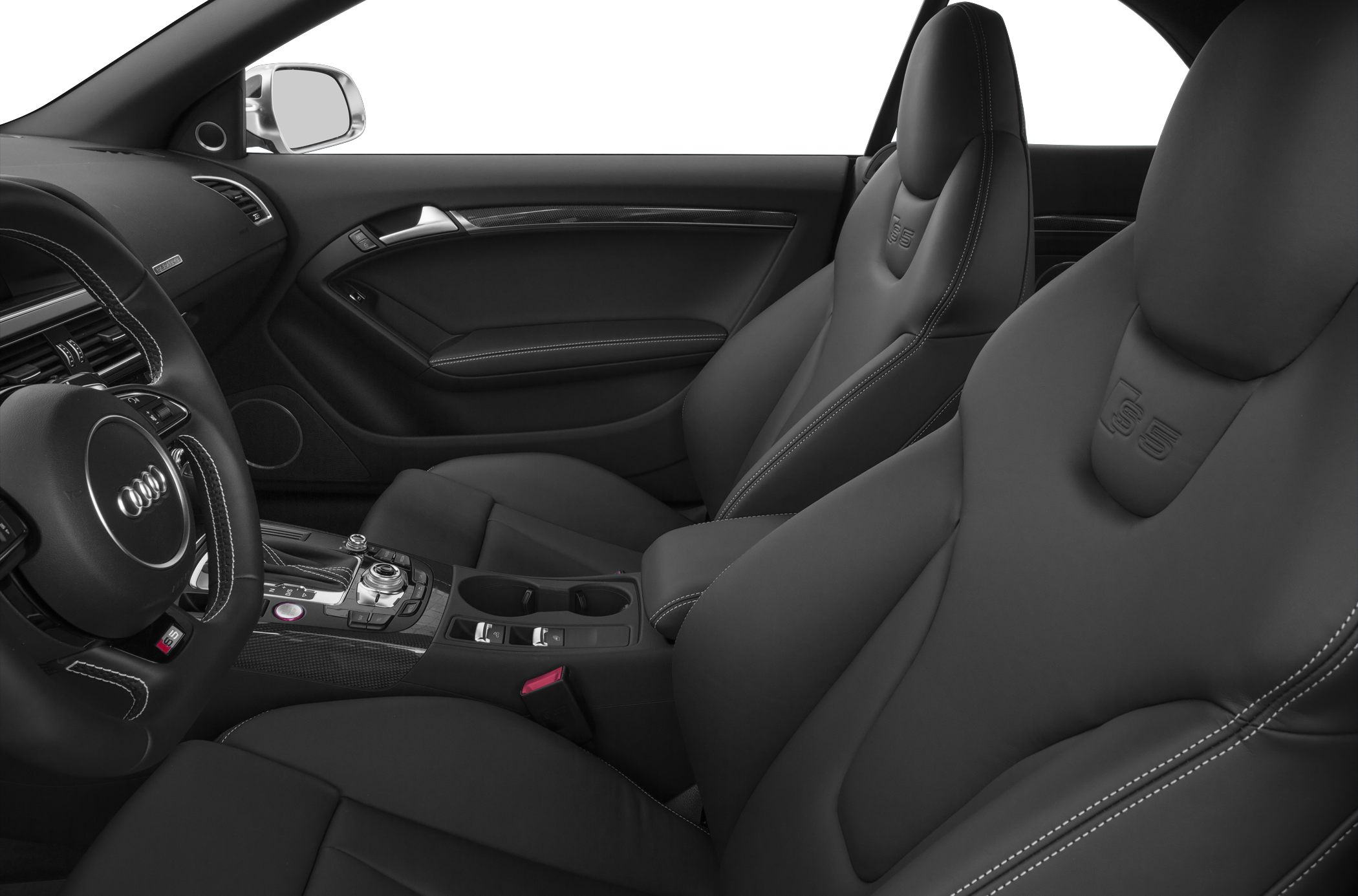 Sport front seats with embossed logo and carbon fiber trim details
