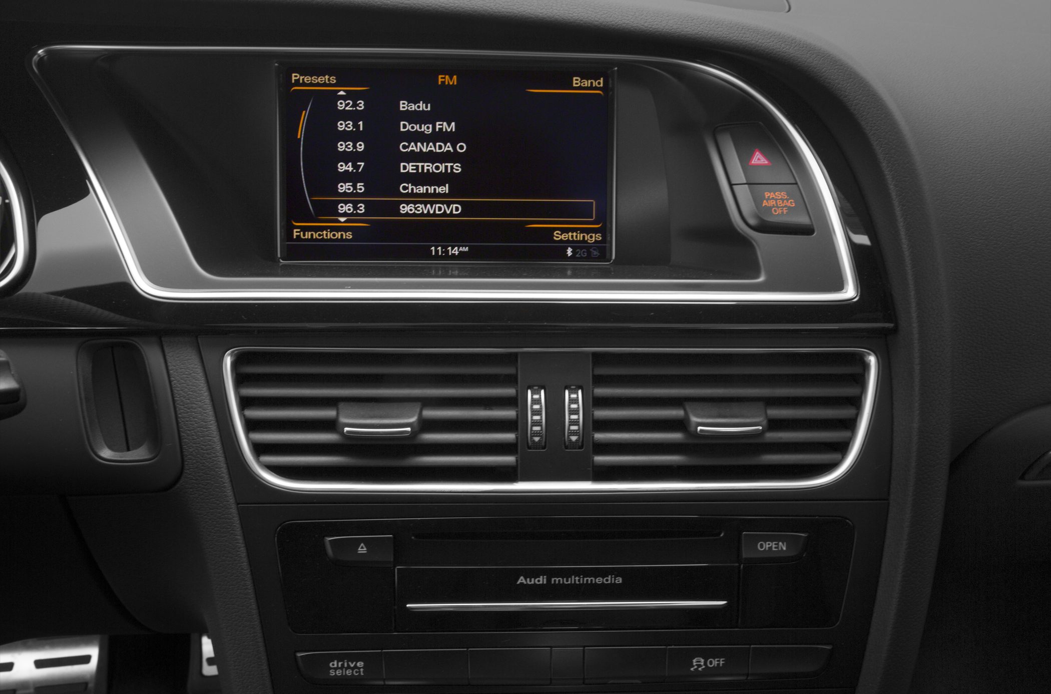 Multimedia display and central air vents with control buttons