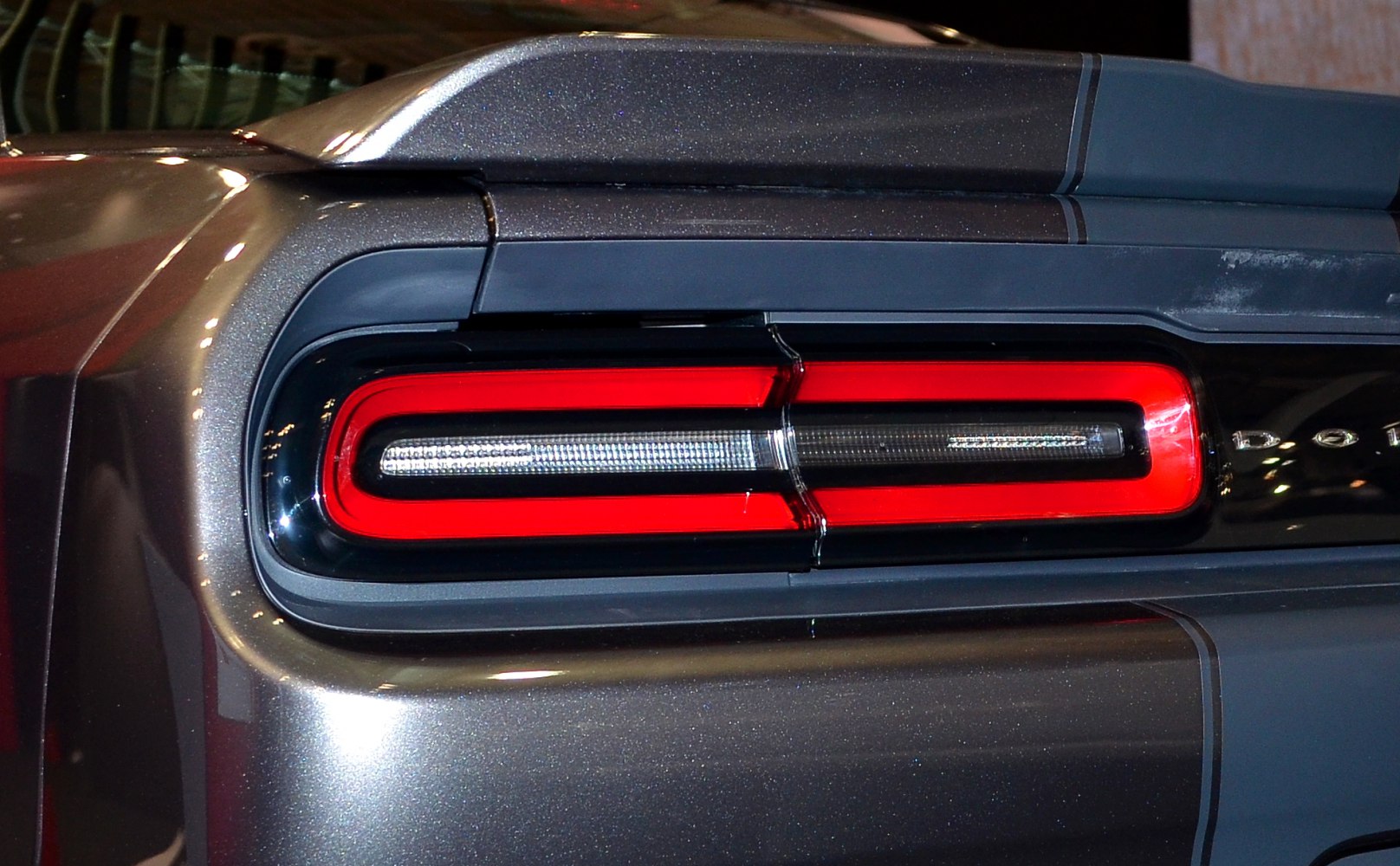 Rear LED tail light design on muscle car