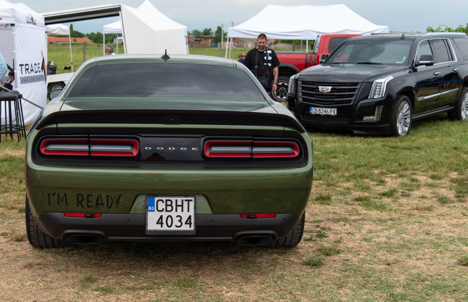 Rear view with signature rectangular taillights and dual exhaust