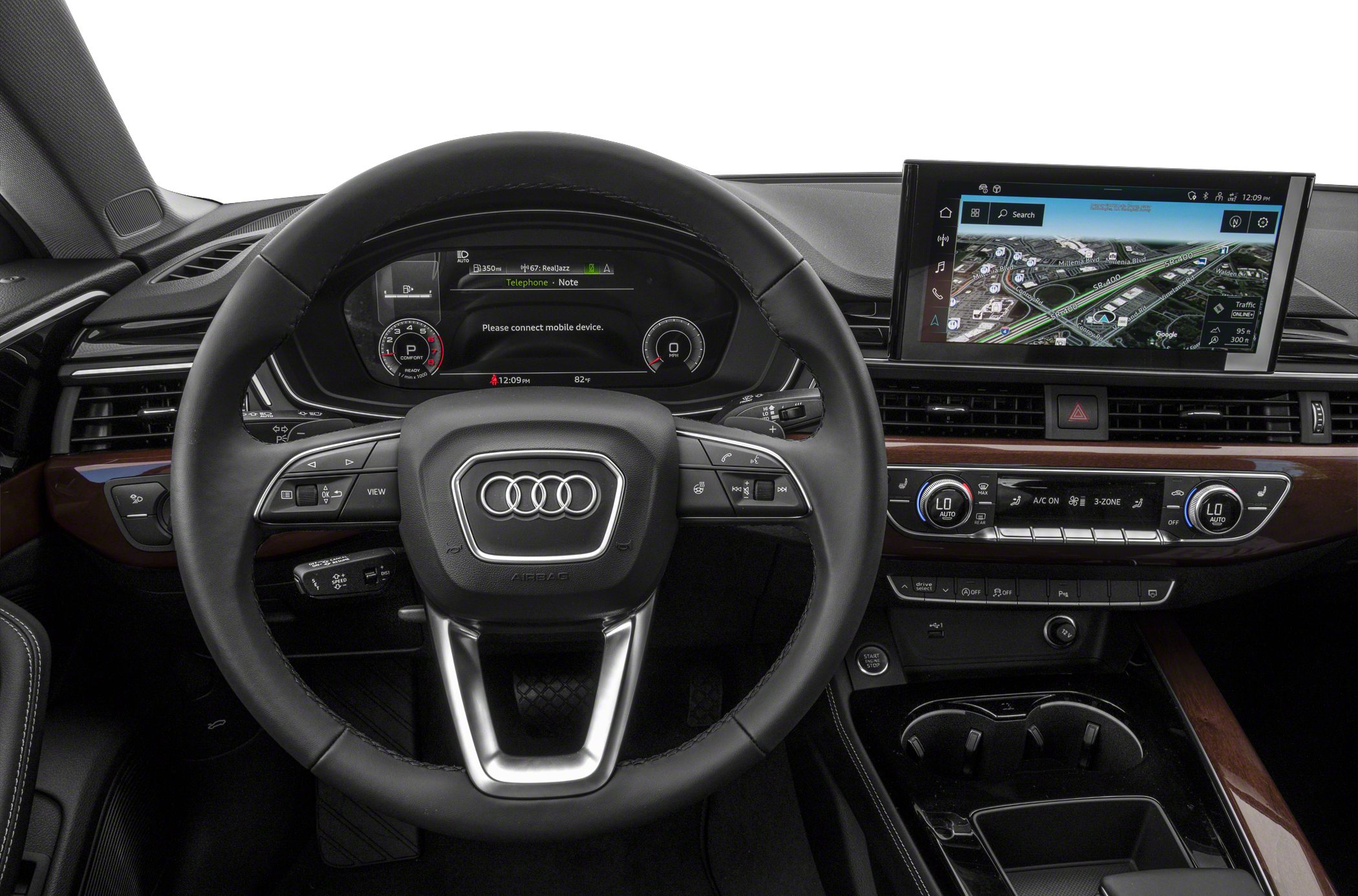 Digital instrument cluster and infotainment display with luxury dashboard controls