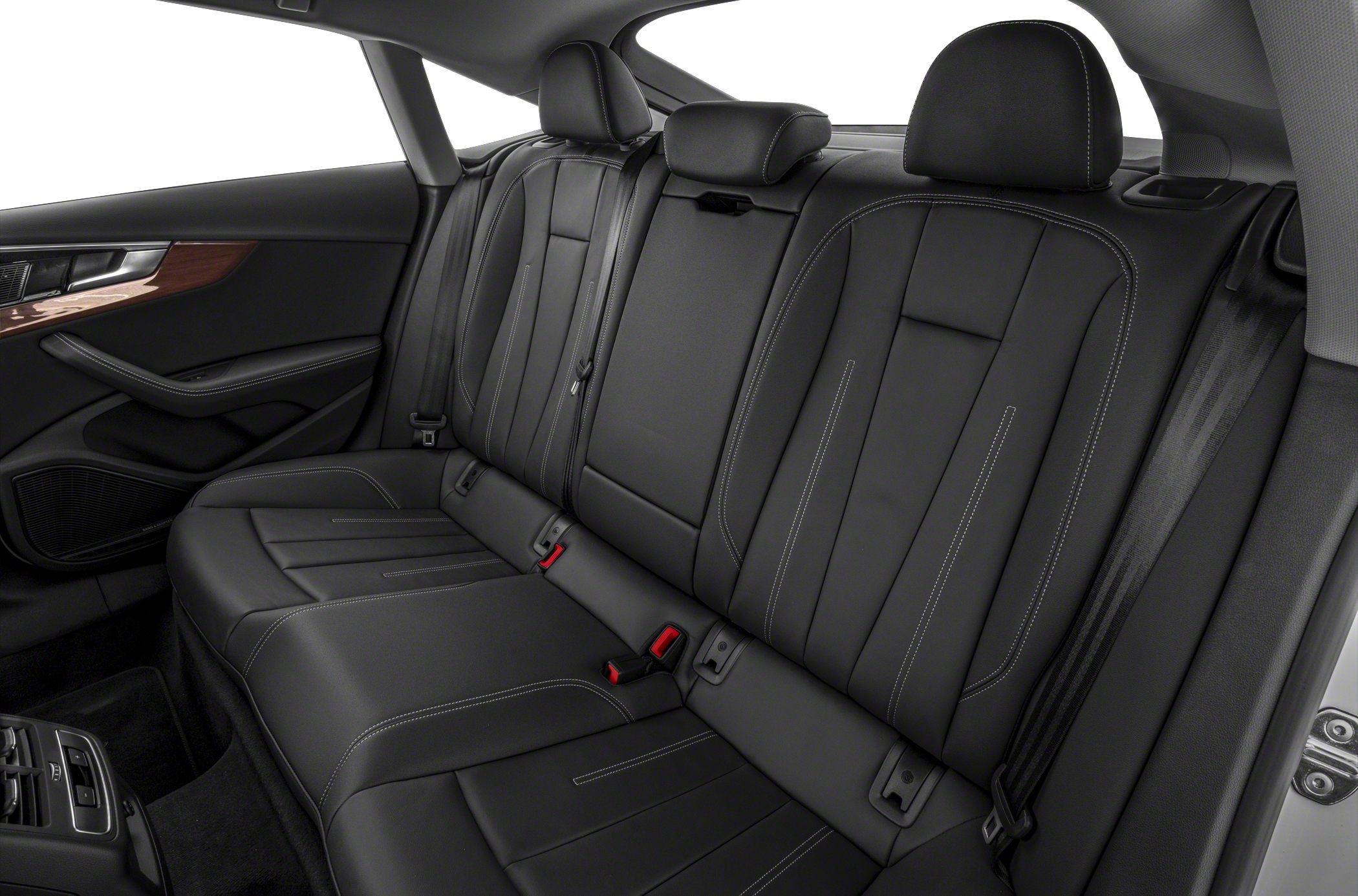 Black leather rear seats with detailed stitching and headrests