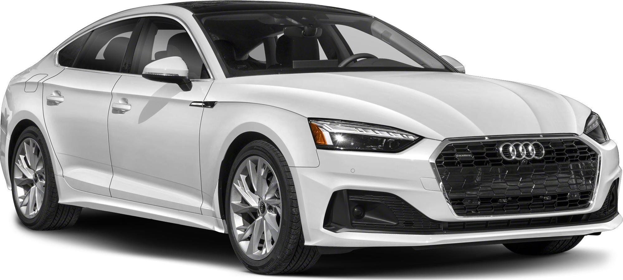 Sleek front and side view with LED headlights and hexagonal grille