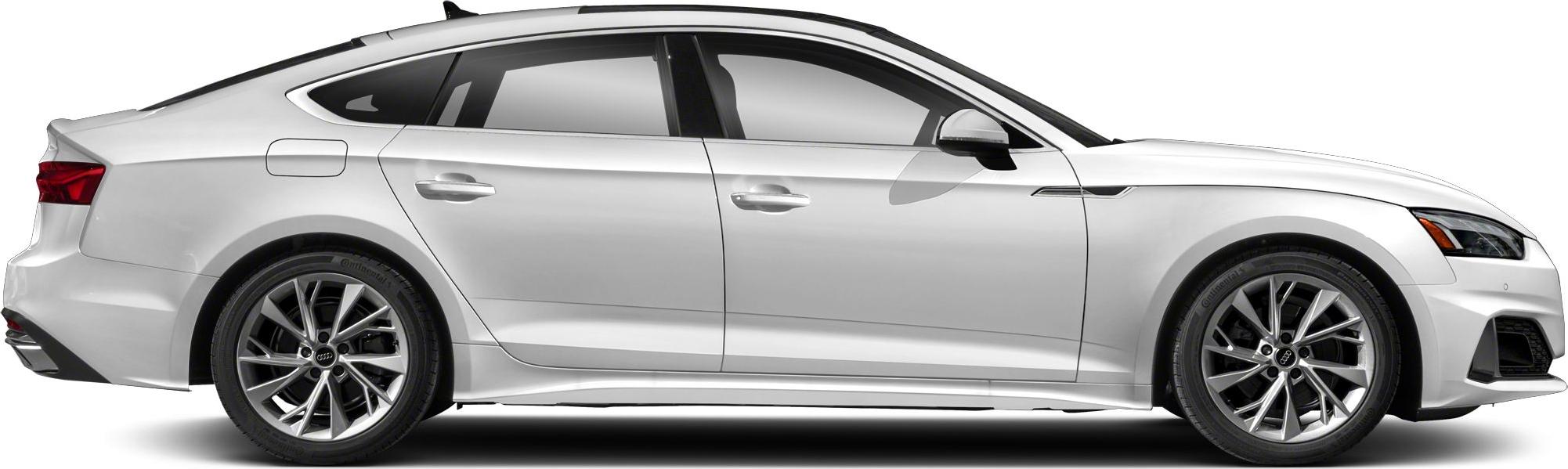 Sleek white Sportback sedan side profile with sharp headlights and alloy wheels