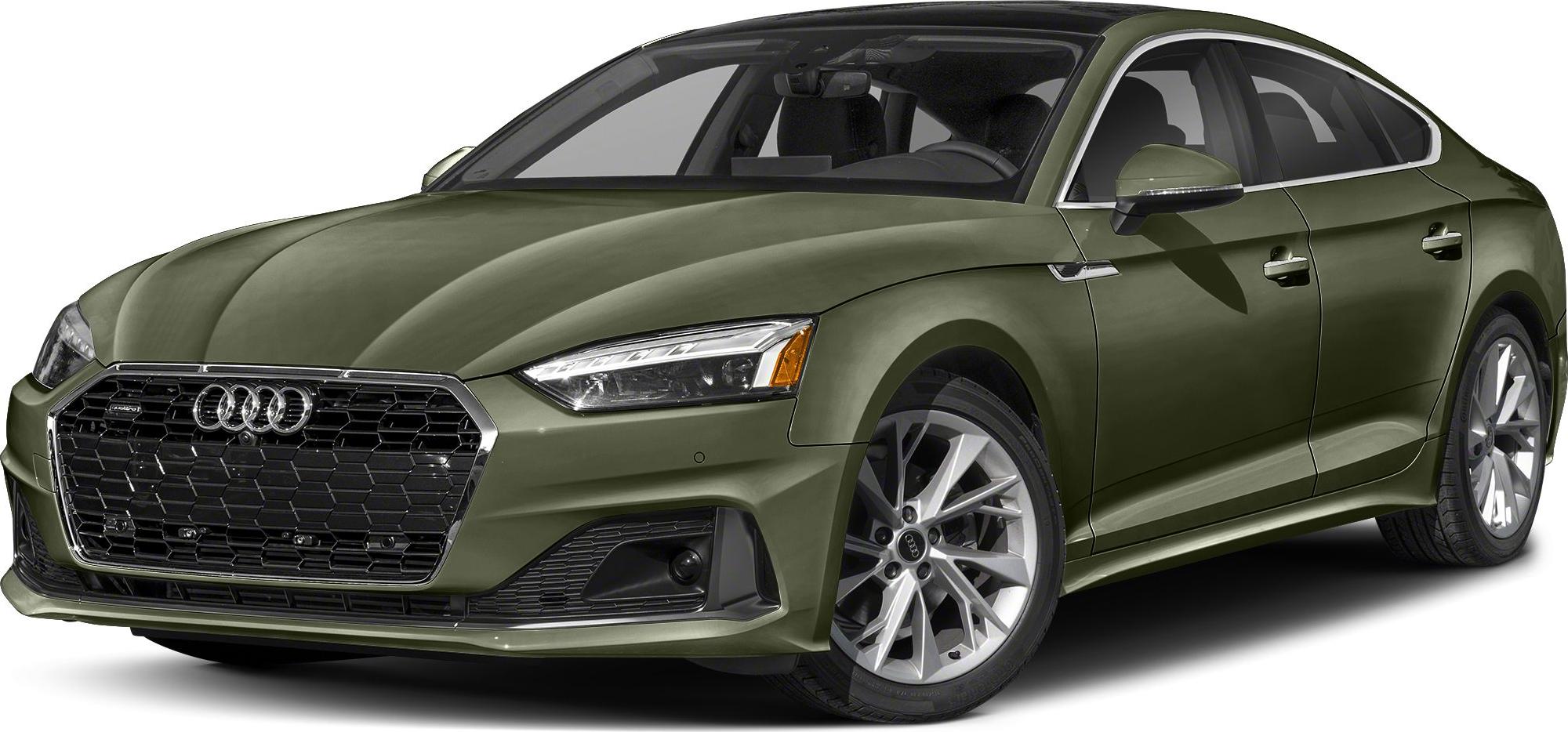 Front angle showing hexagonal grille and LED headlights on a sportback