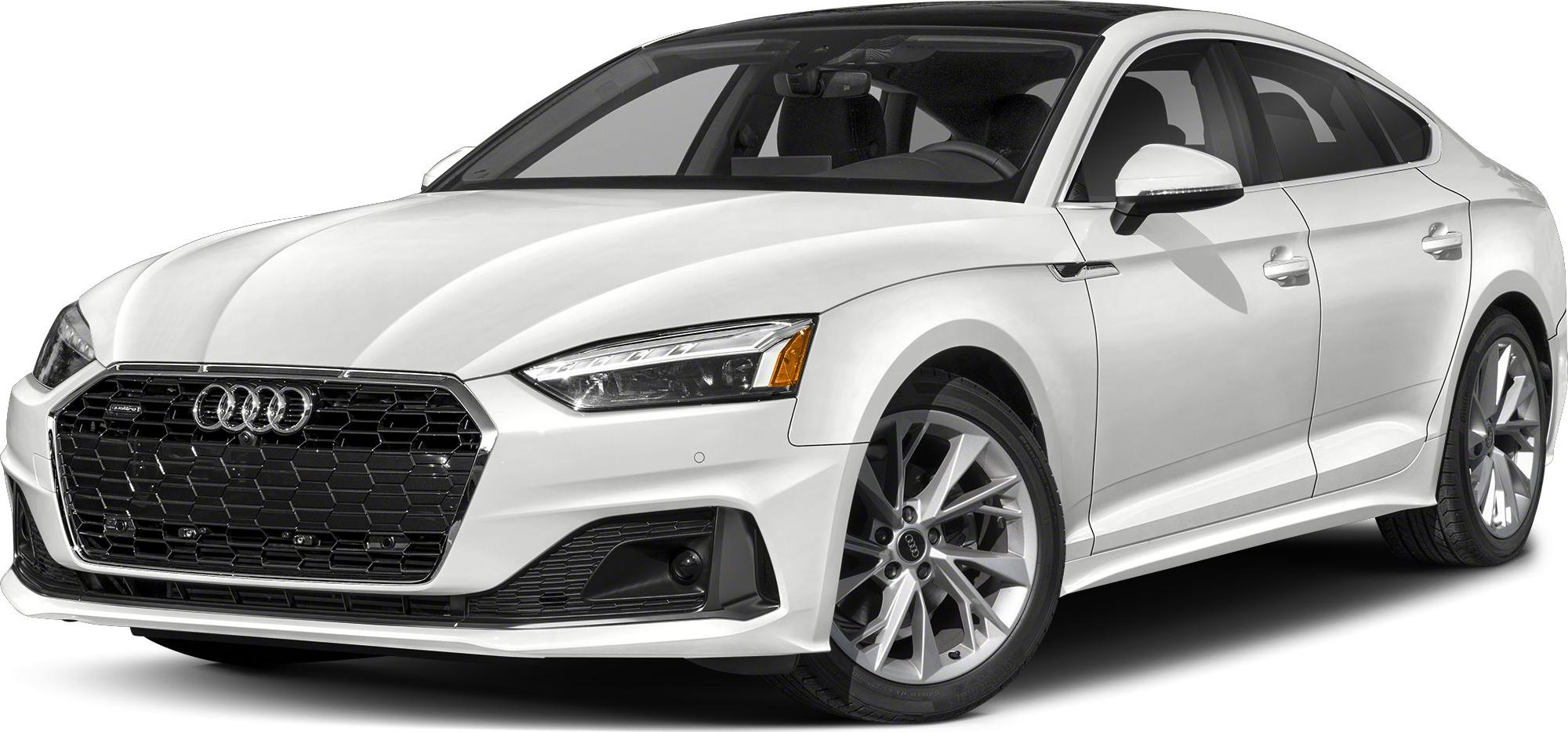 Front grille, LED headlights, alloy wheels of sleek white sedan