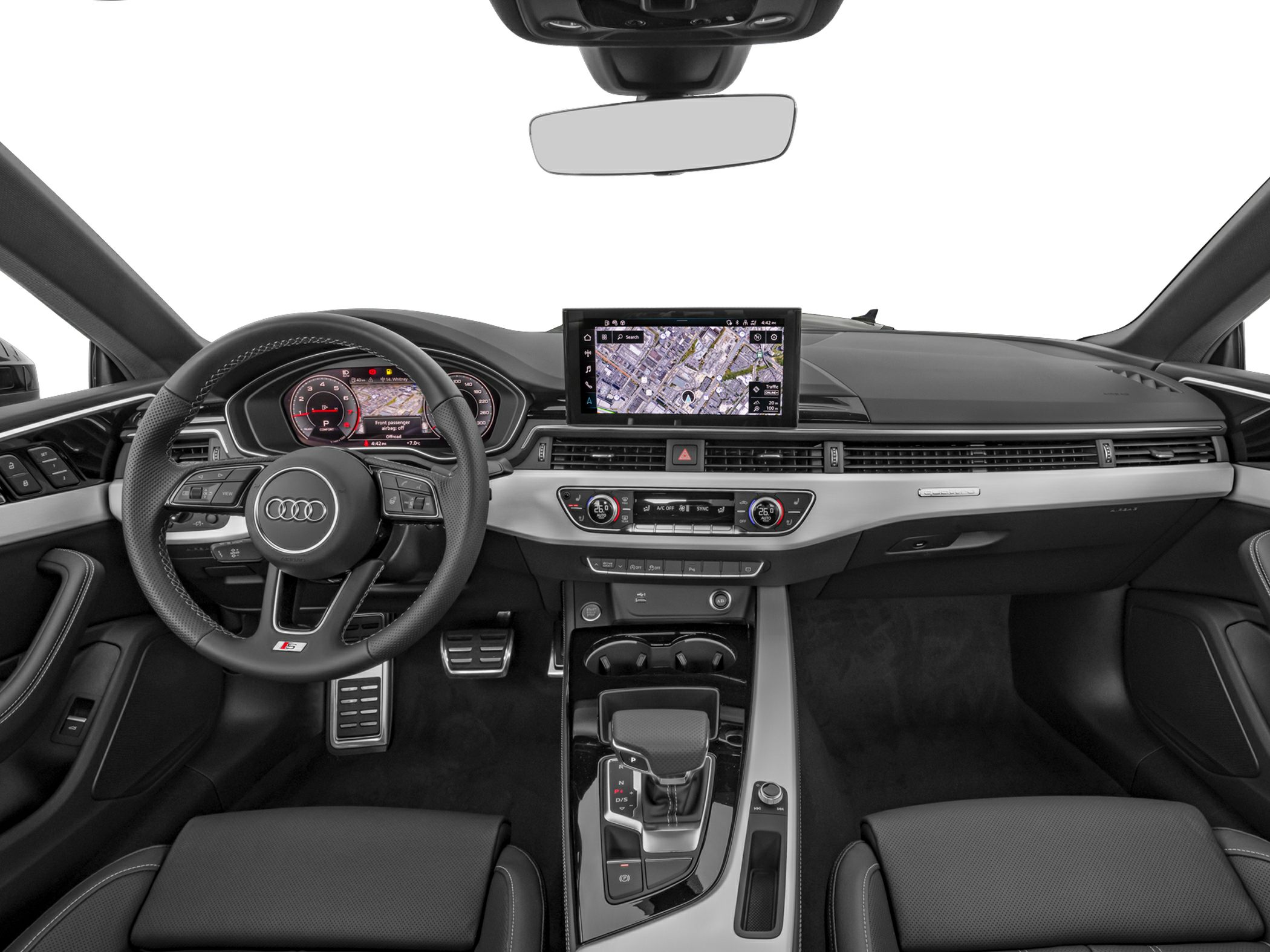 Modern Audi interior with digital cockpit and infotainment screen
