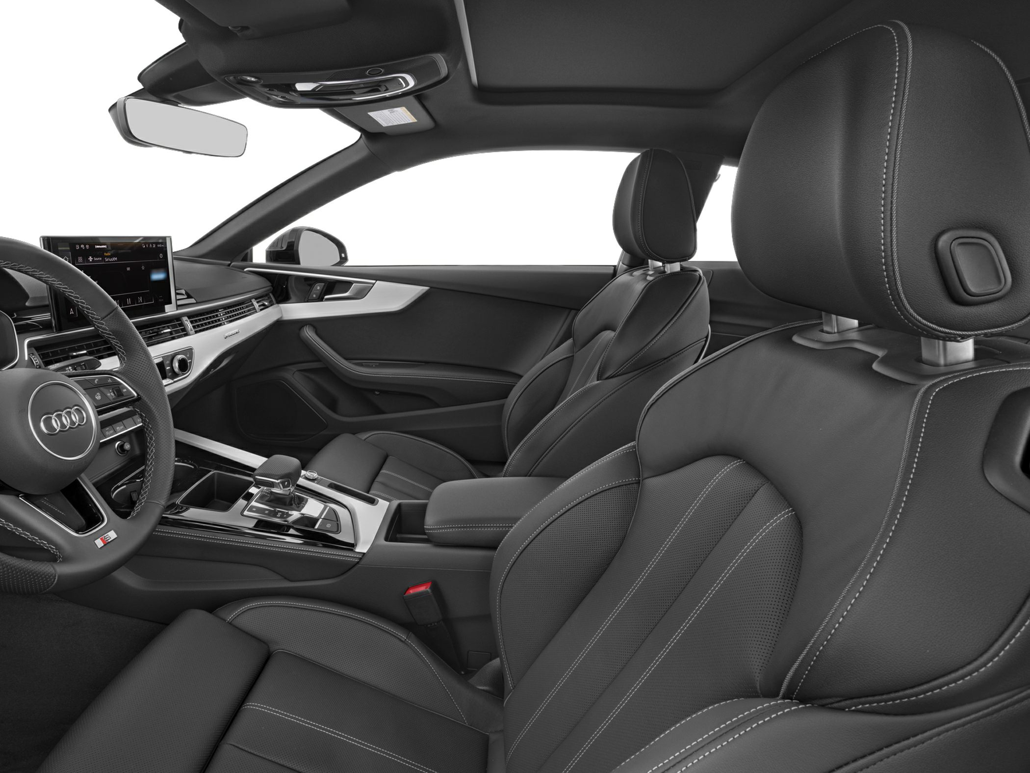 Leather sport seats and digital infotainment display in car interior