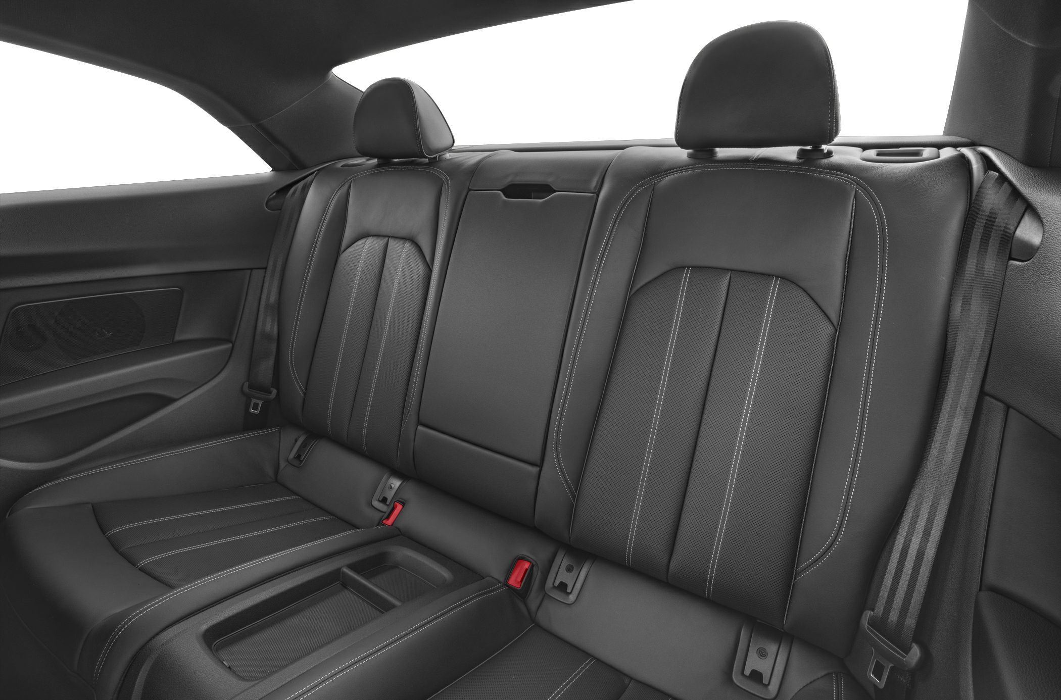 Black leather rear seats with headrests and detailed stitching