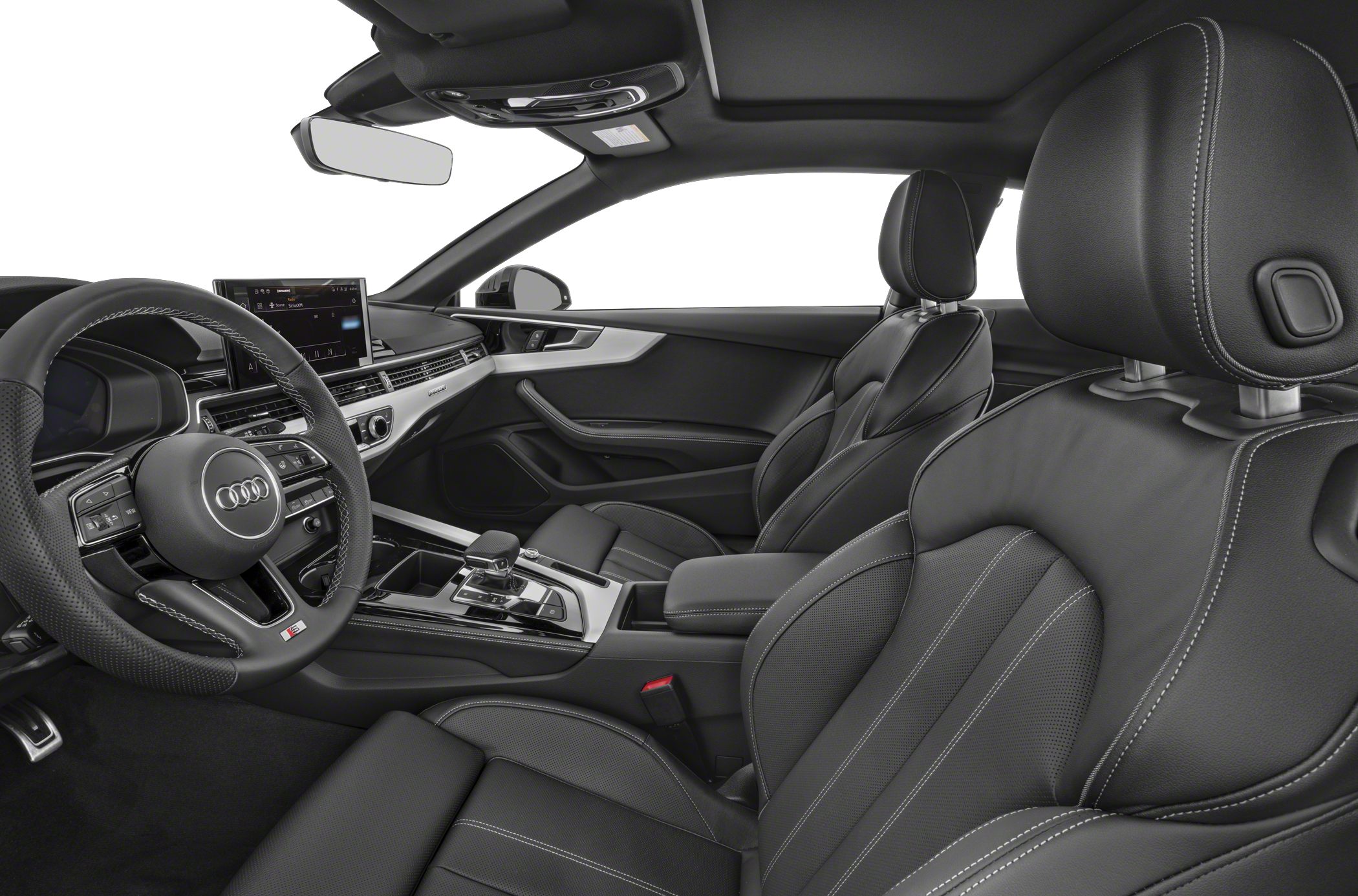 Luxury leather seats and modern infotainment system in a sleek car interior