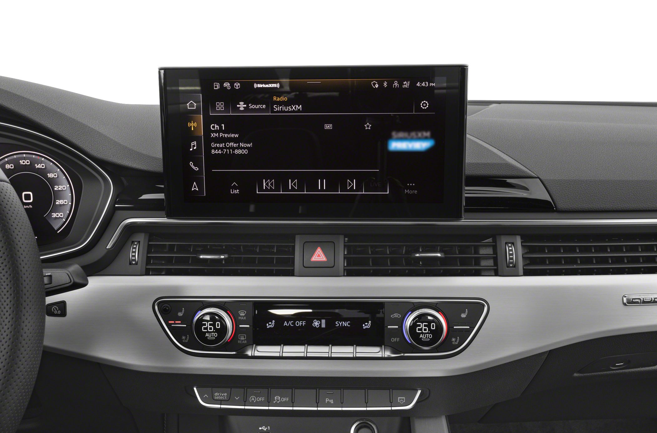 Digital infotainment screen and dual-zone climate control panel