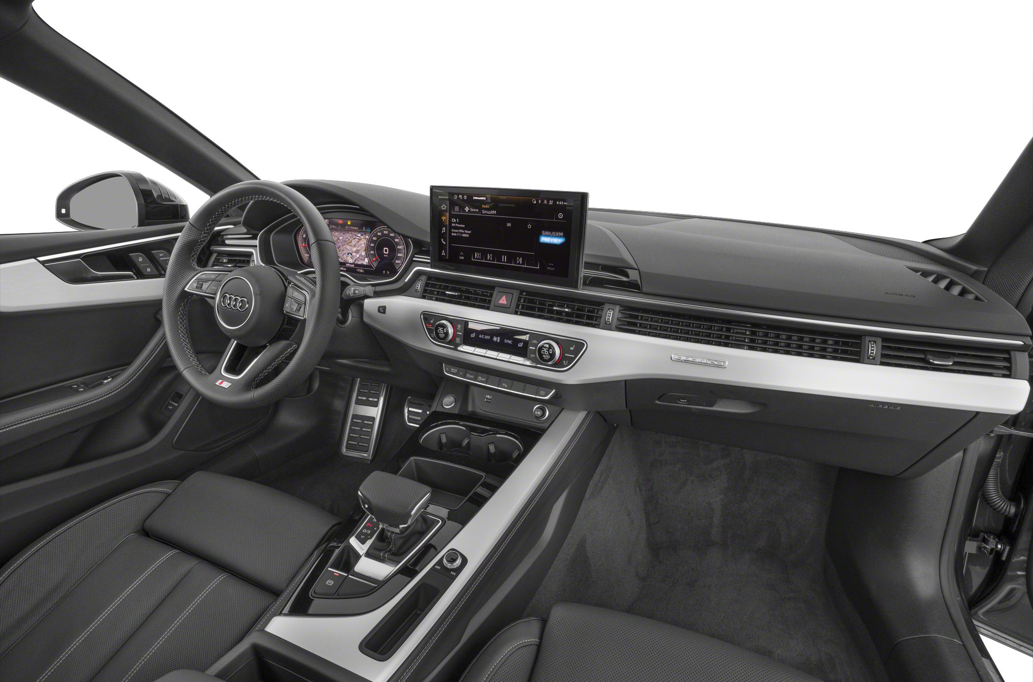 Modern dashboard with digital display and sport steering wheel