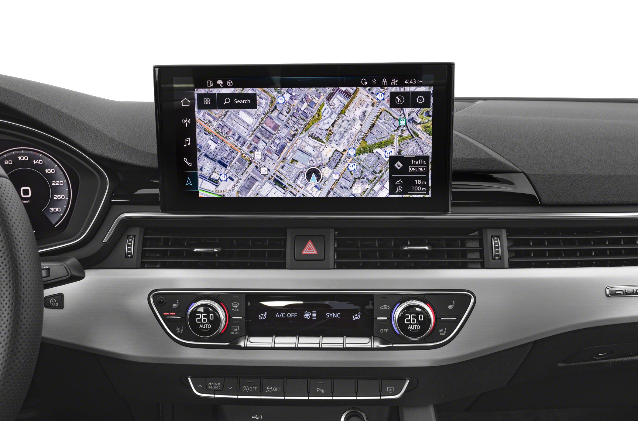 Digital infotainment screen with navigation and climate control panel