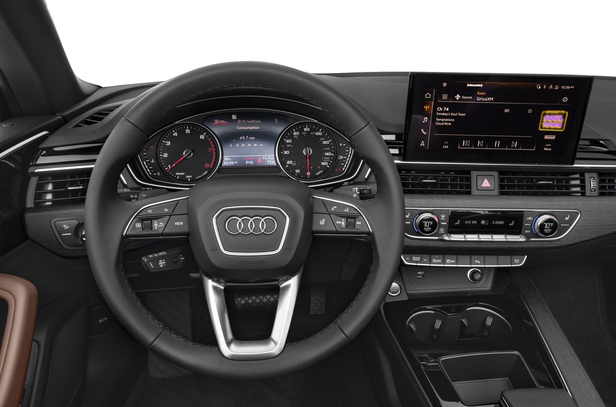 Steering wheel, digital instrument cluster, and infotainment display