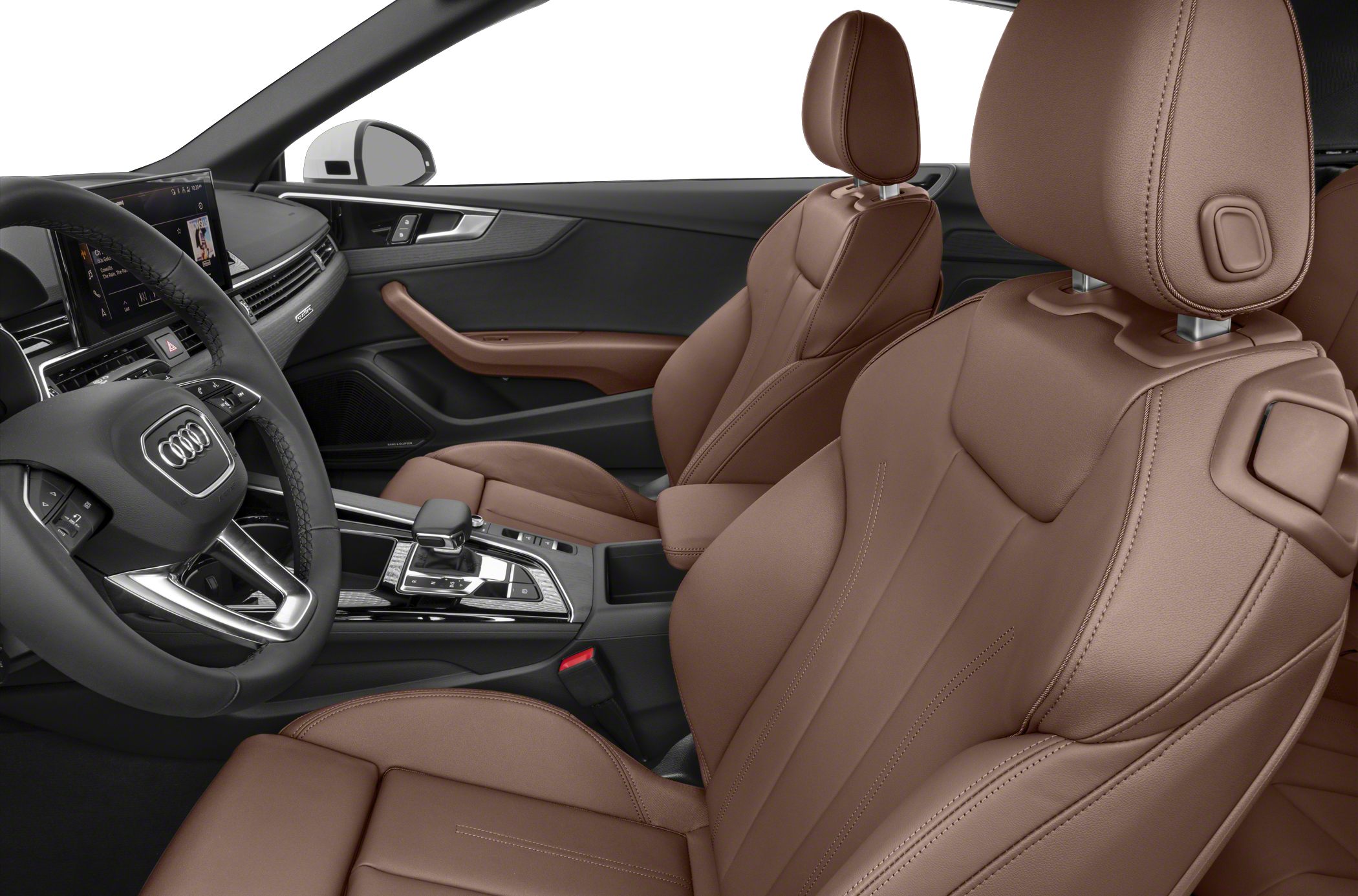 Brown leather seats and modern dashboard interior design