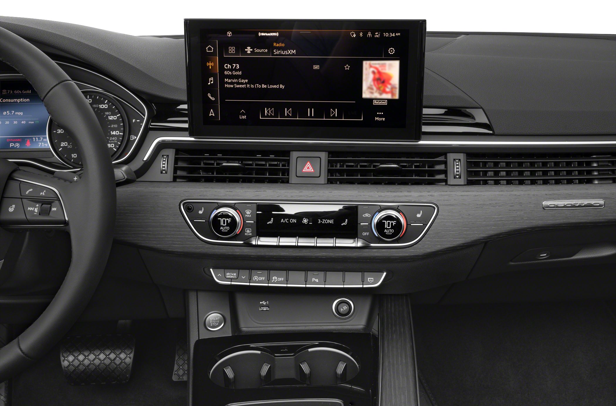 Advanced infotainment screen and dual-zone climate control in luxury car interior