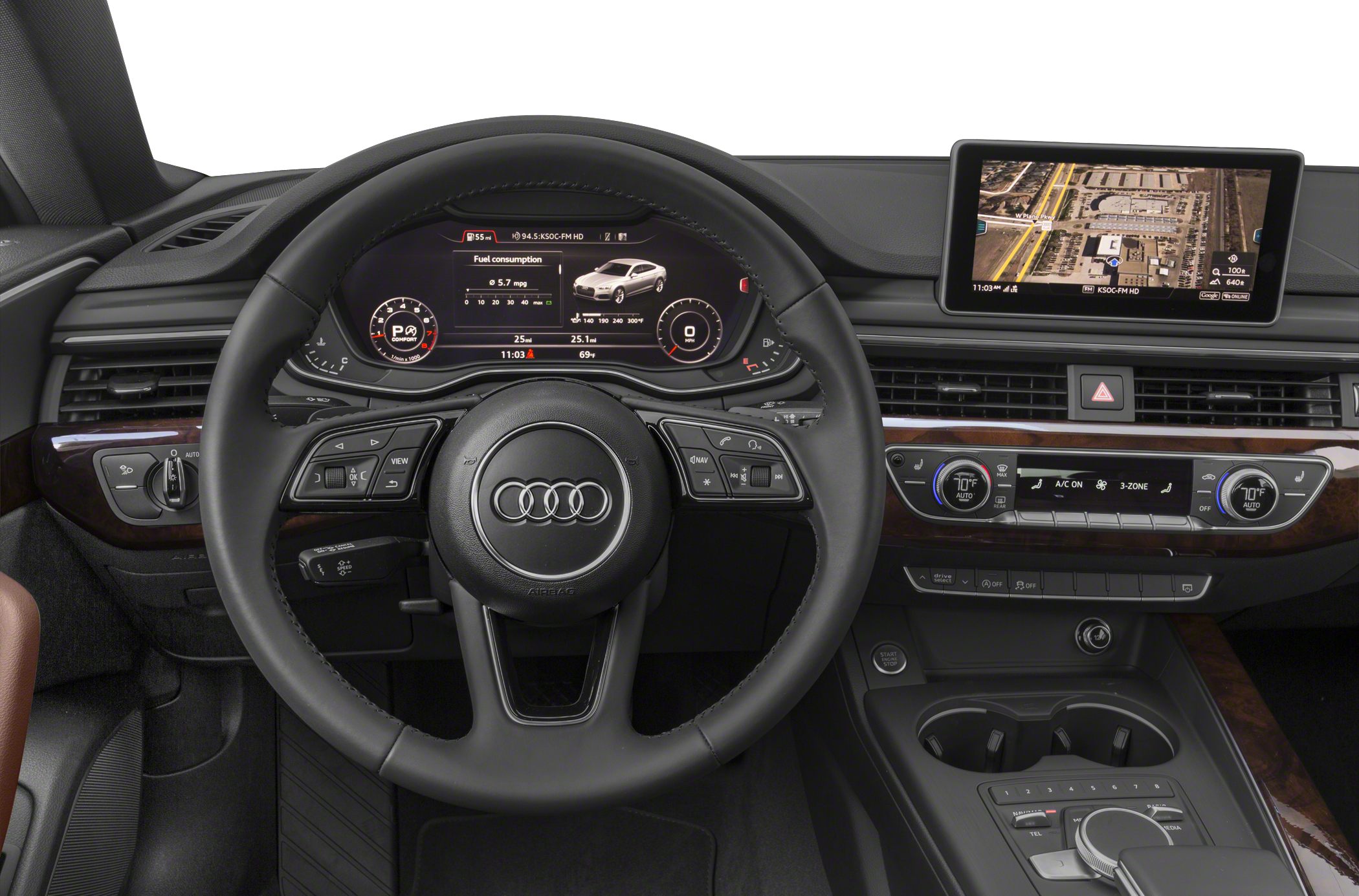 Digital instrument cluster and infotainment system inside luxury sedan