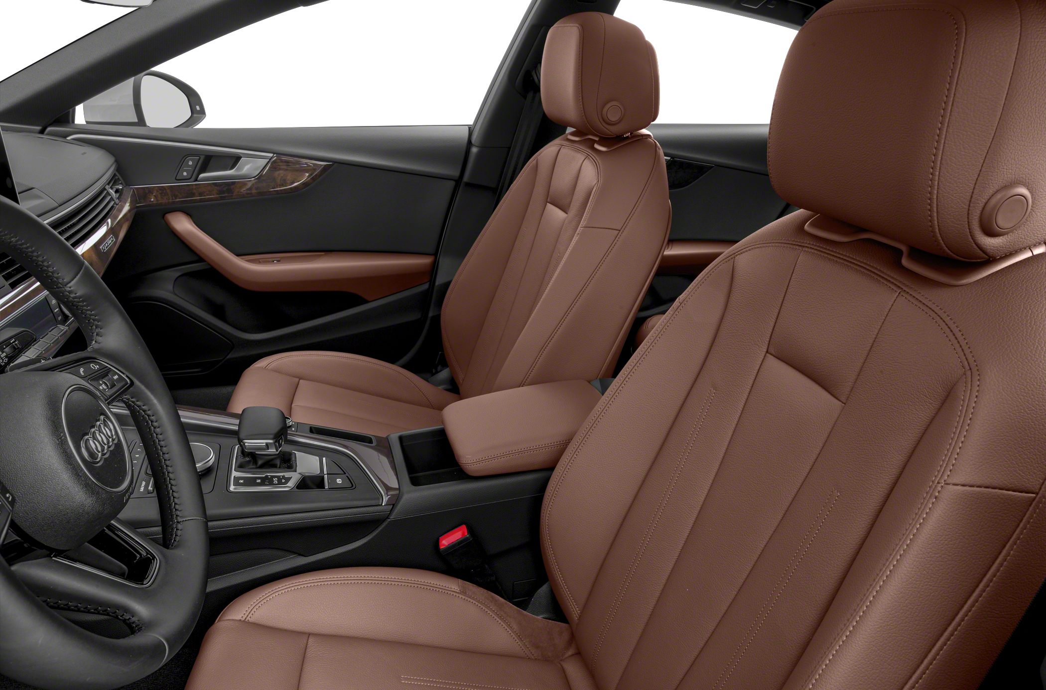 Brown leather seats and detailed center console interior