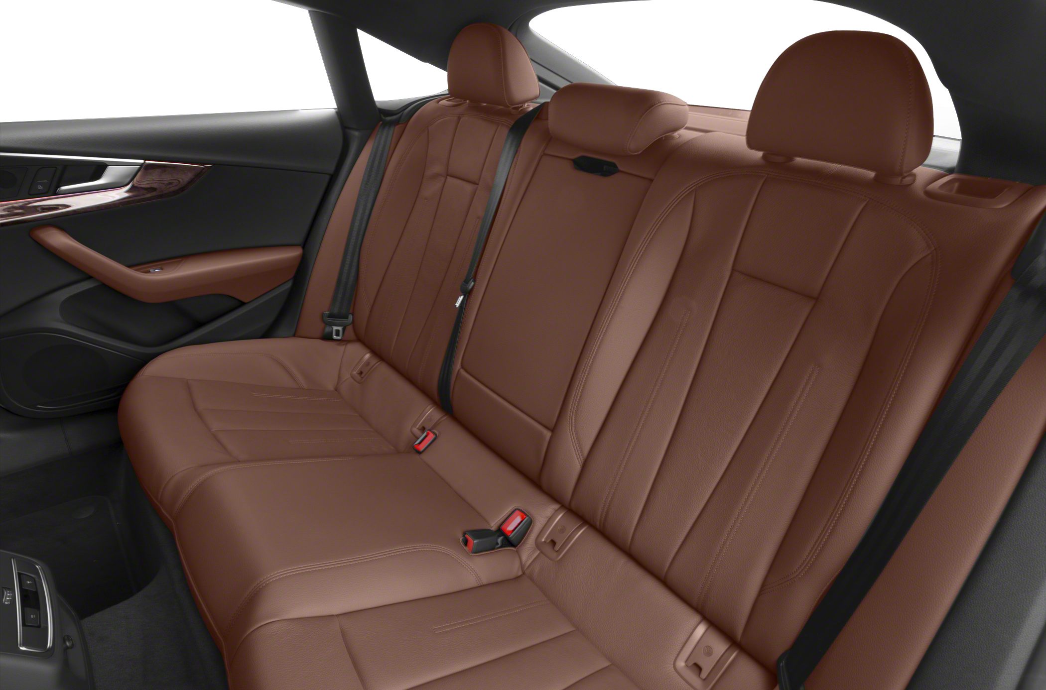 Premium brown leather rear seating with black seat belts