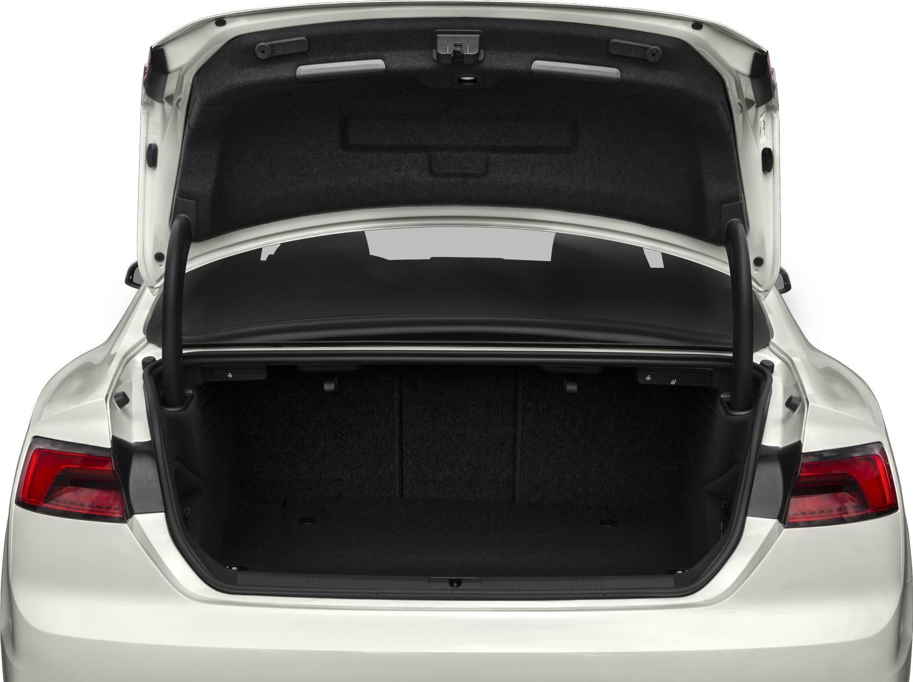 Open trunk space of a coupe with detailed interior view