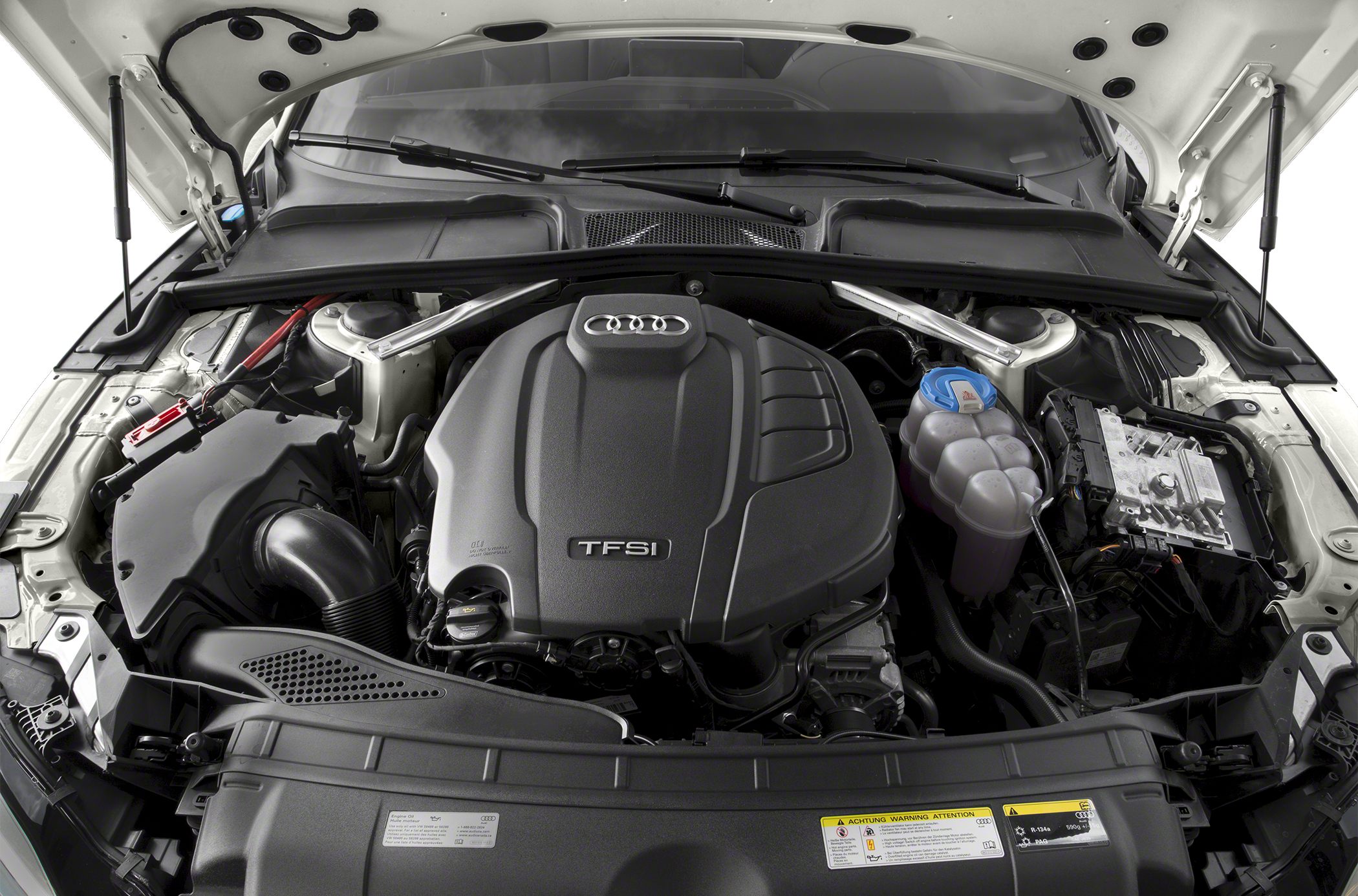 TFSI engine in modern engine bay with structural strut brace