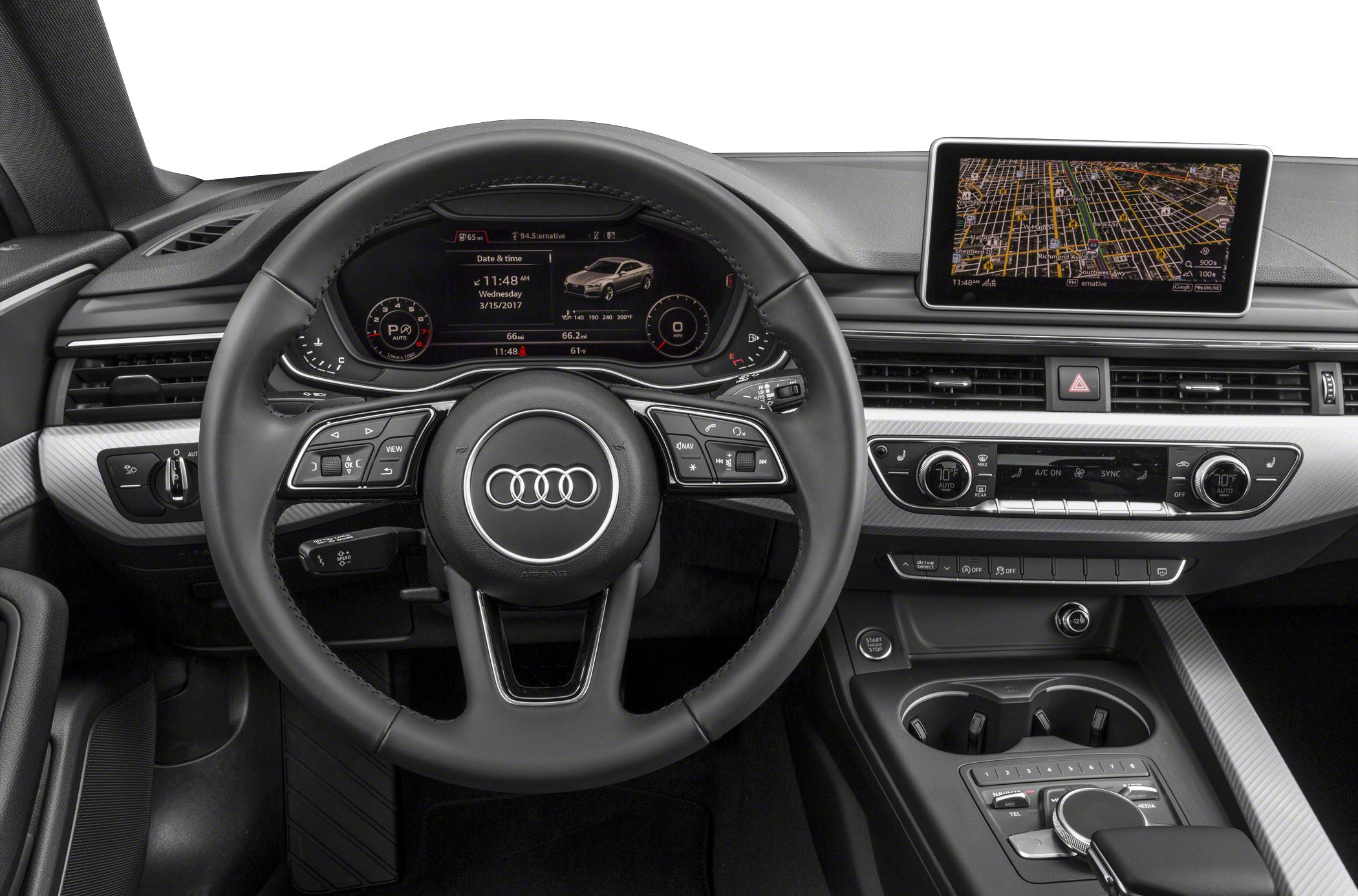 Digital dashboard and multifunction steering wheel with infotainment screen