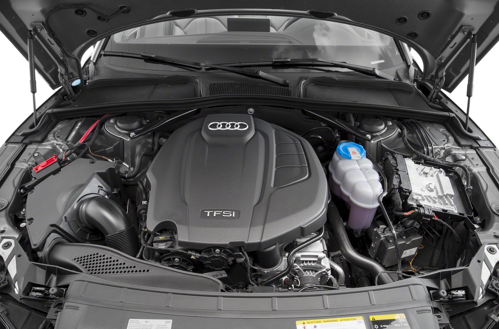 TFSI engine cover and surrounding components under hood
