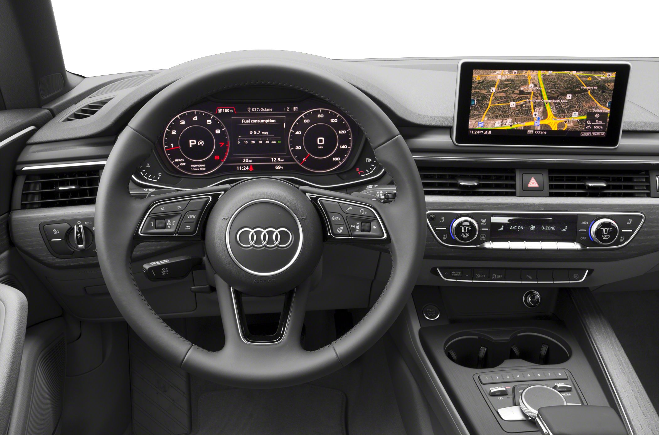 Digital instrument cluster and infotainment display of a luxury convertible interior