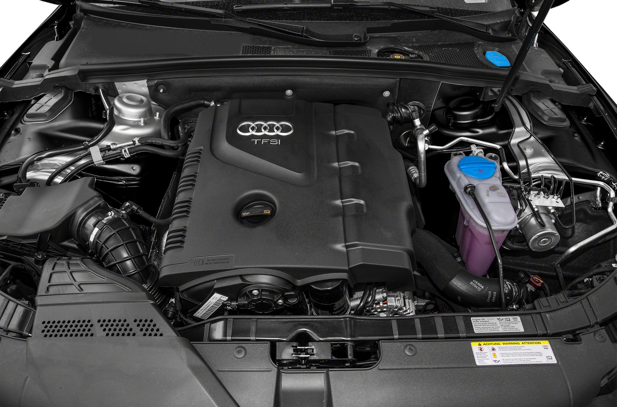 TFSI engine cover and coolant reservoir inside engine bay