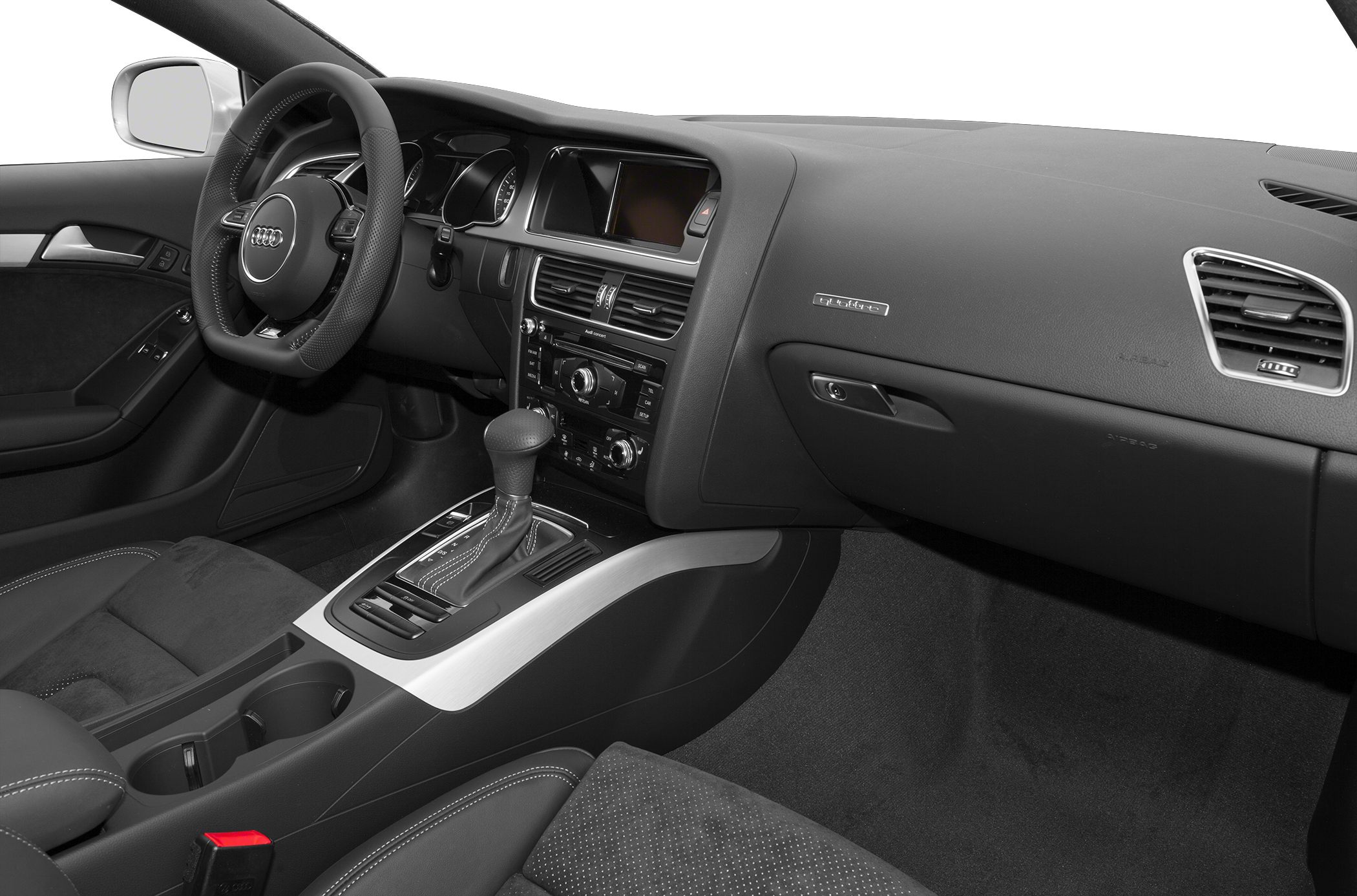 Dashboard and center console with automatic gearshift and steering wheel