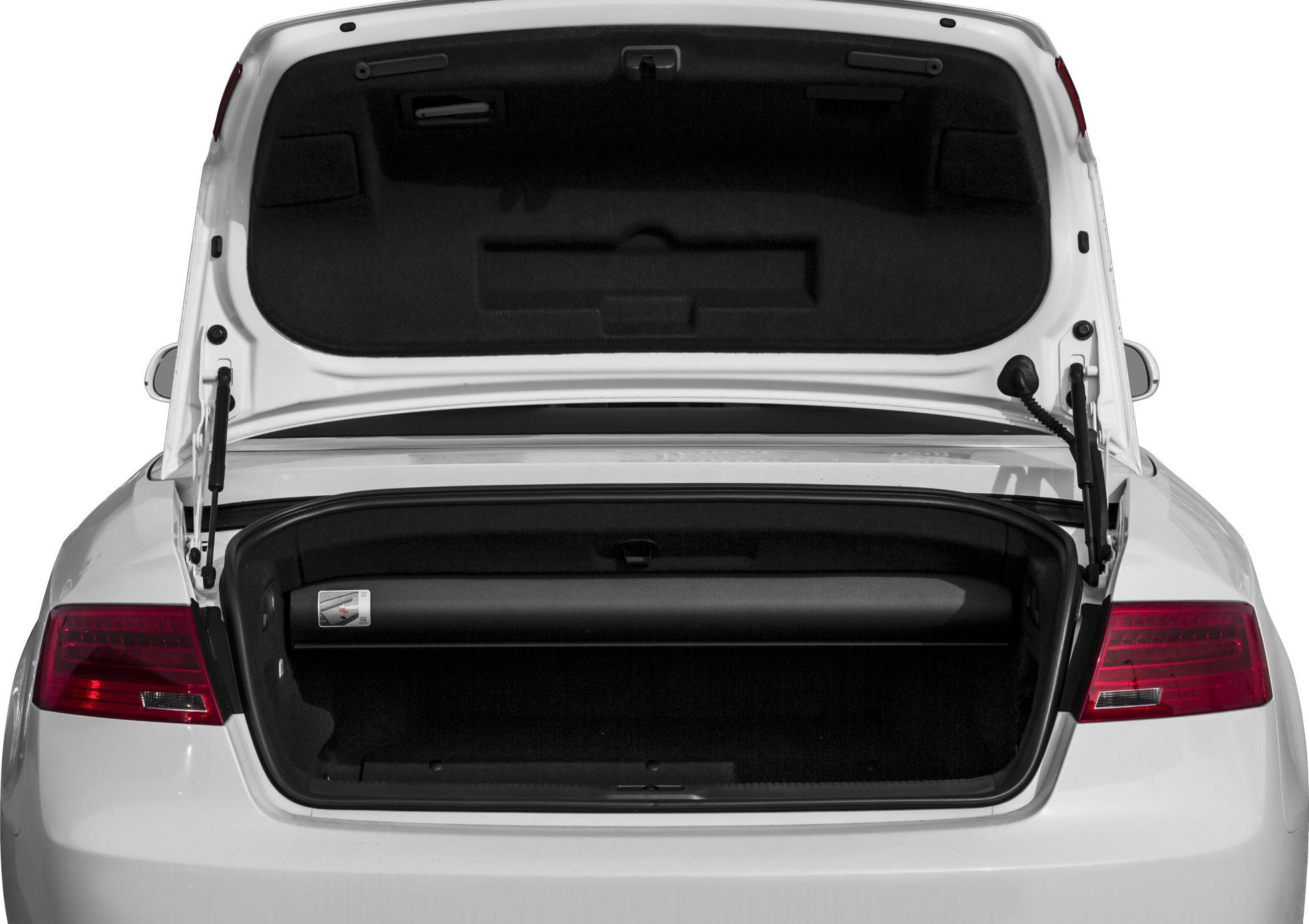 Open trunk with spacious rear compartment and tail lights of a convertible.