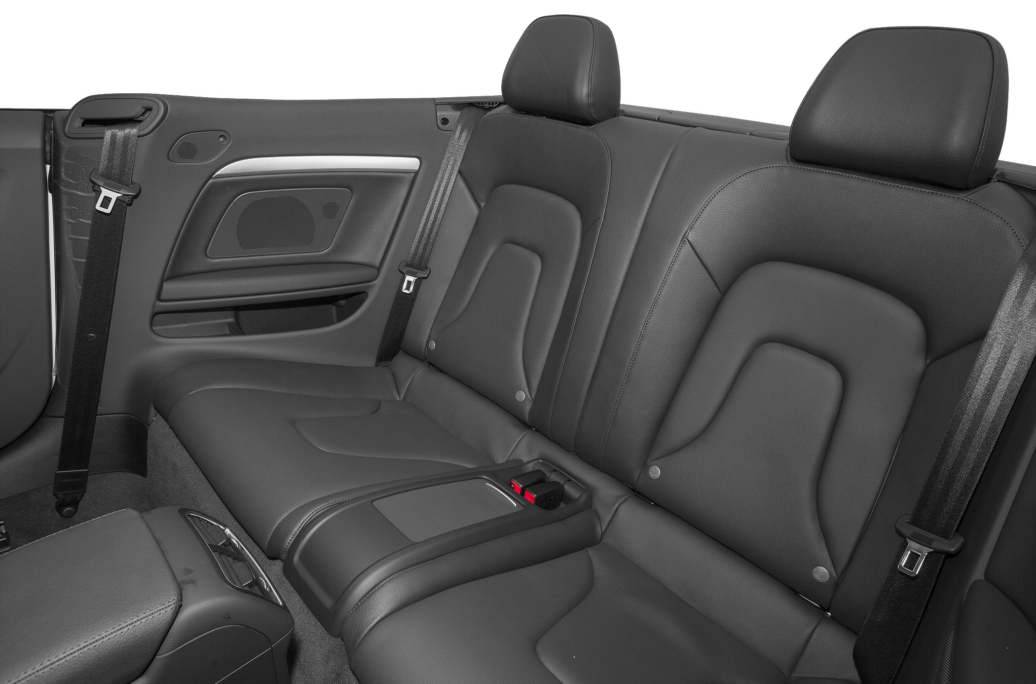 Rear leather seats with safety belts and headrests