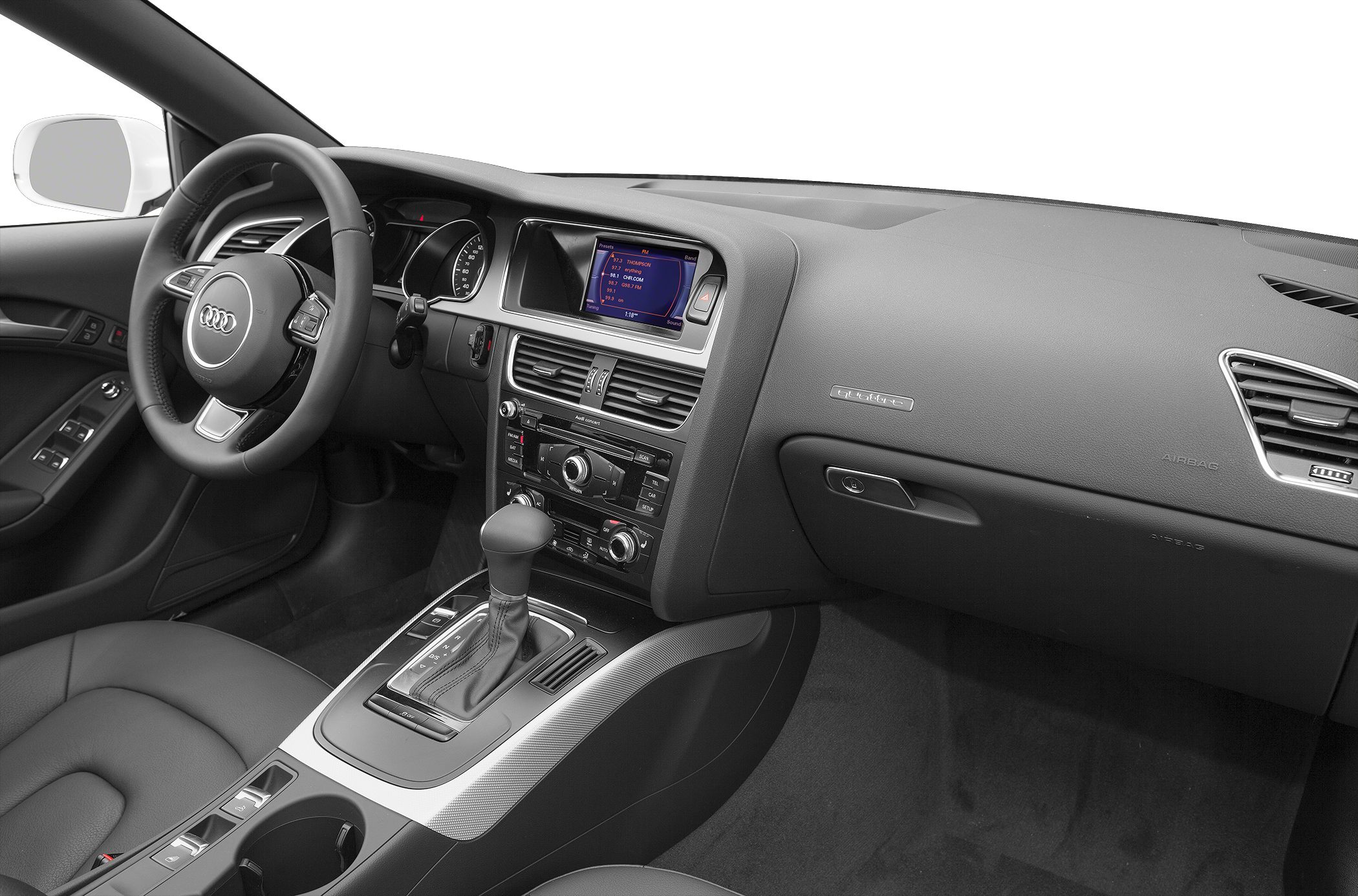 Dashboard, multimedia display, steering wheel, automatic gear shifter