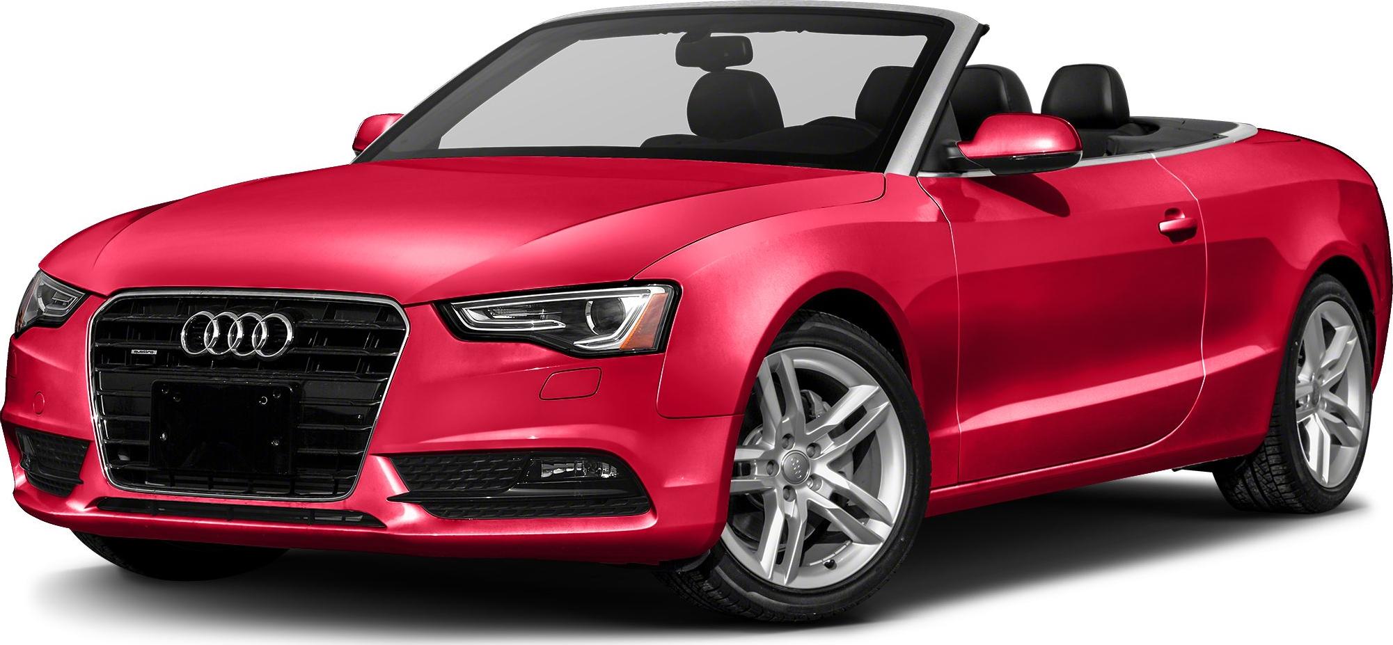 Red convertible with alloy wheels and open roof front side view