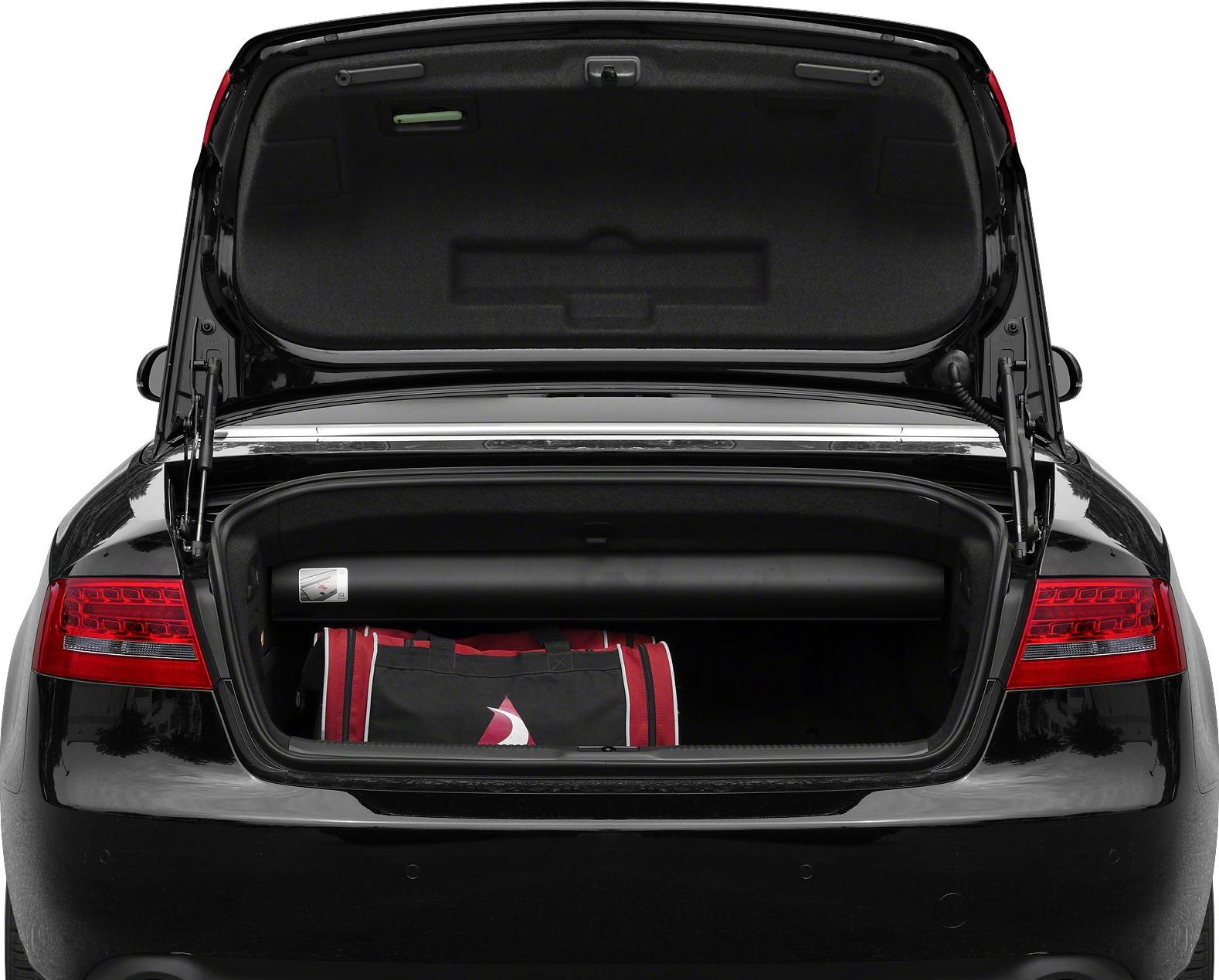 Open trunk of Audi A5 Cabriolet with luggage inside