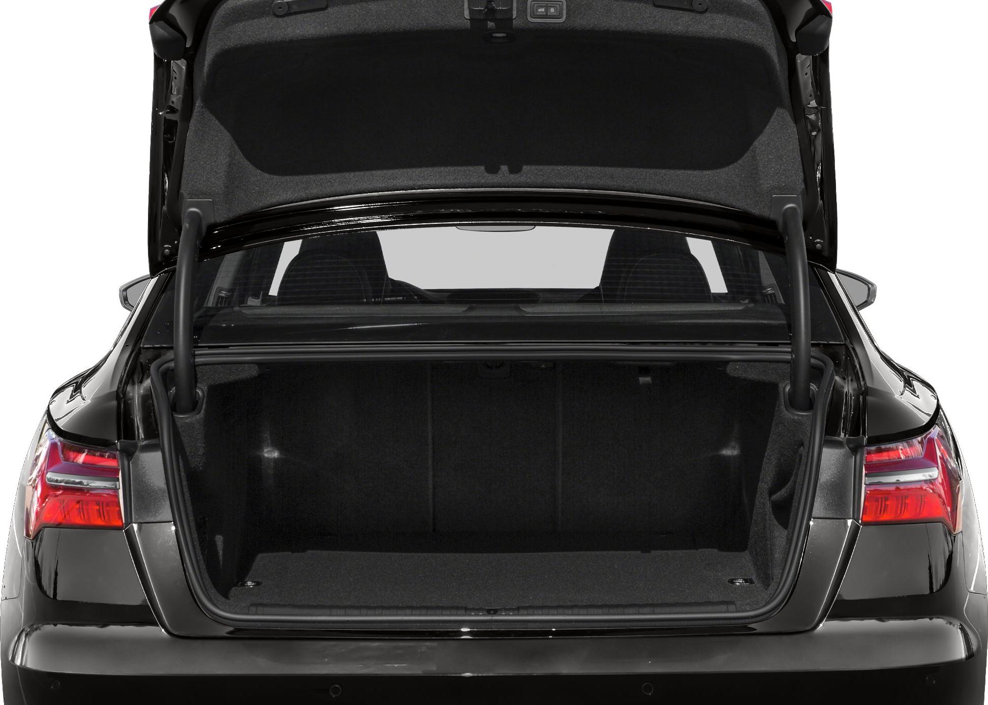 Open rear trunk space and interior of a sedan