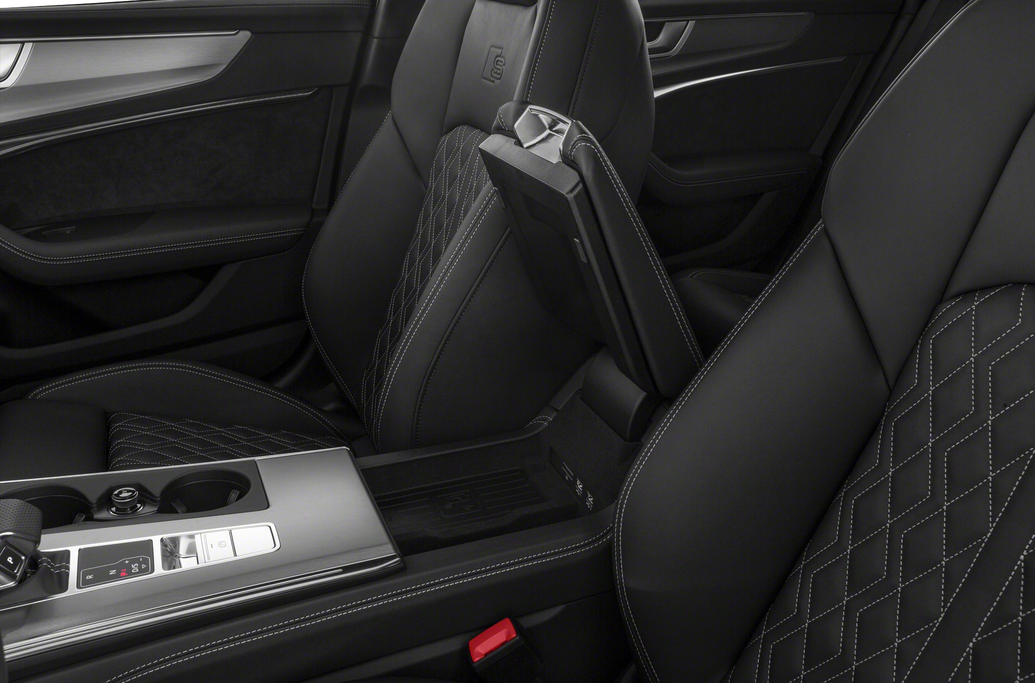 Quilted leather seats and stylish center console with armrest storage