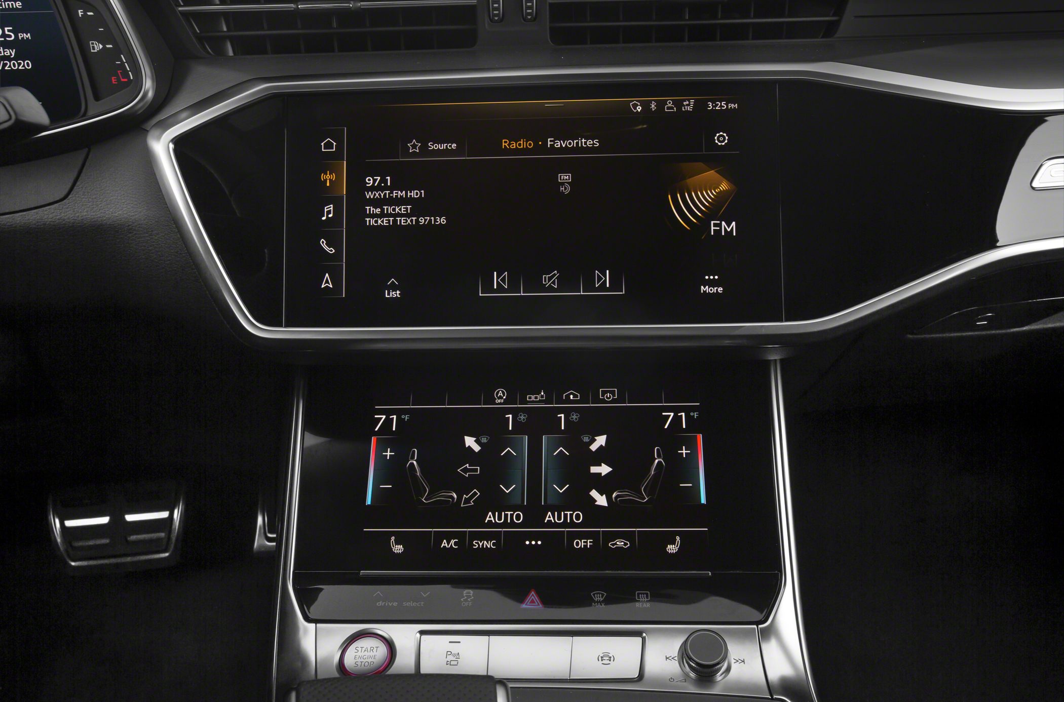 Dual touchscreen infotainment and climate control center console