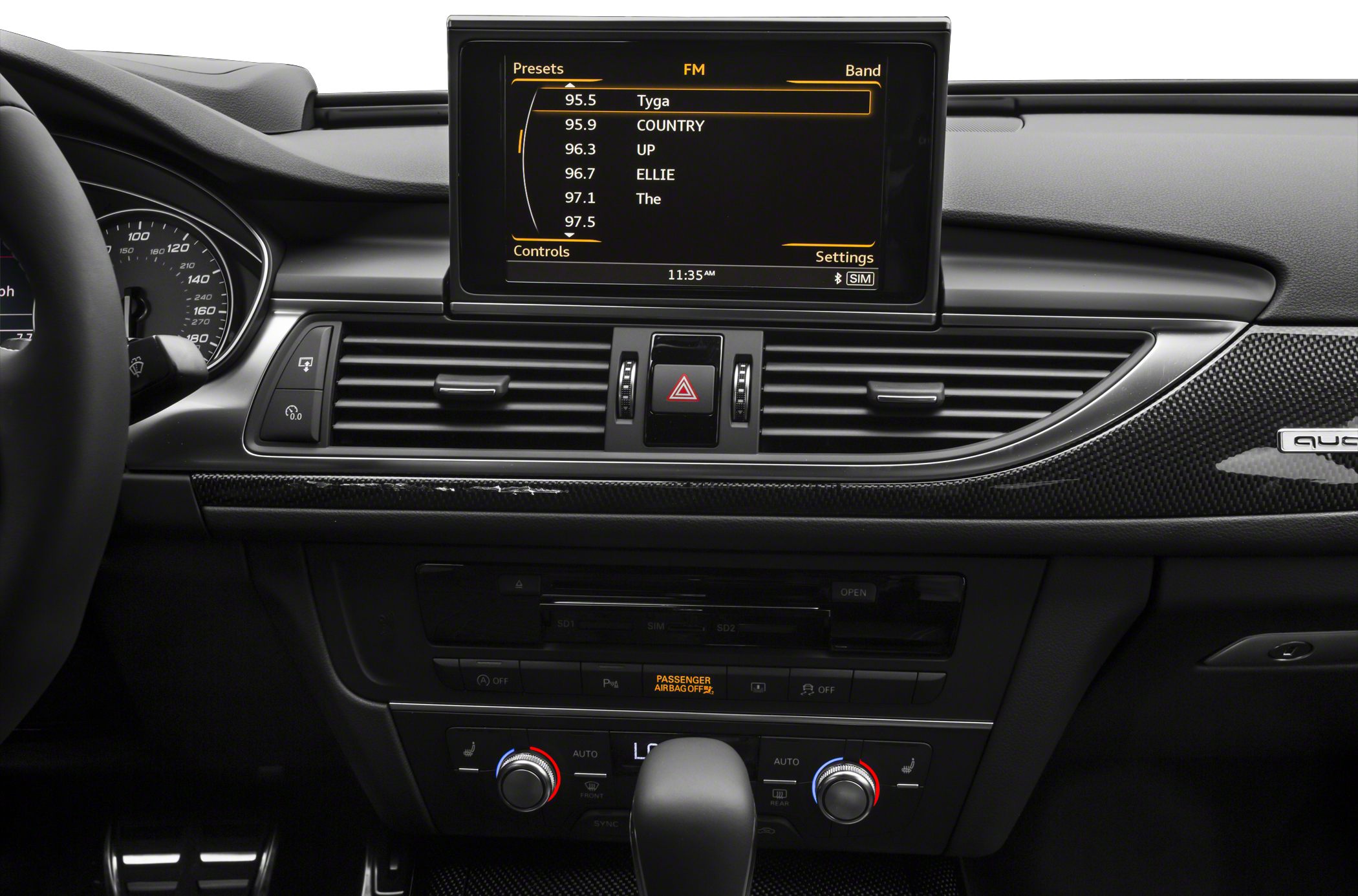 Dashboard with infotainment screen and climate control knobs