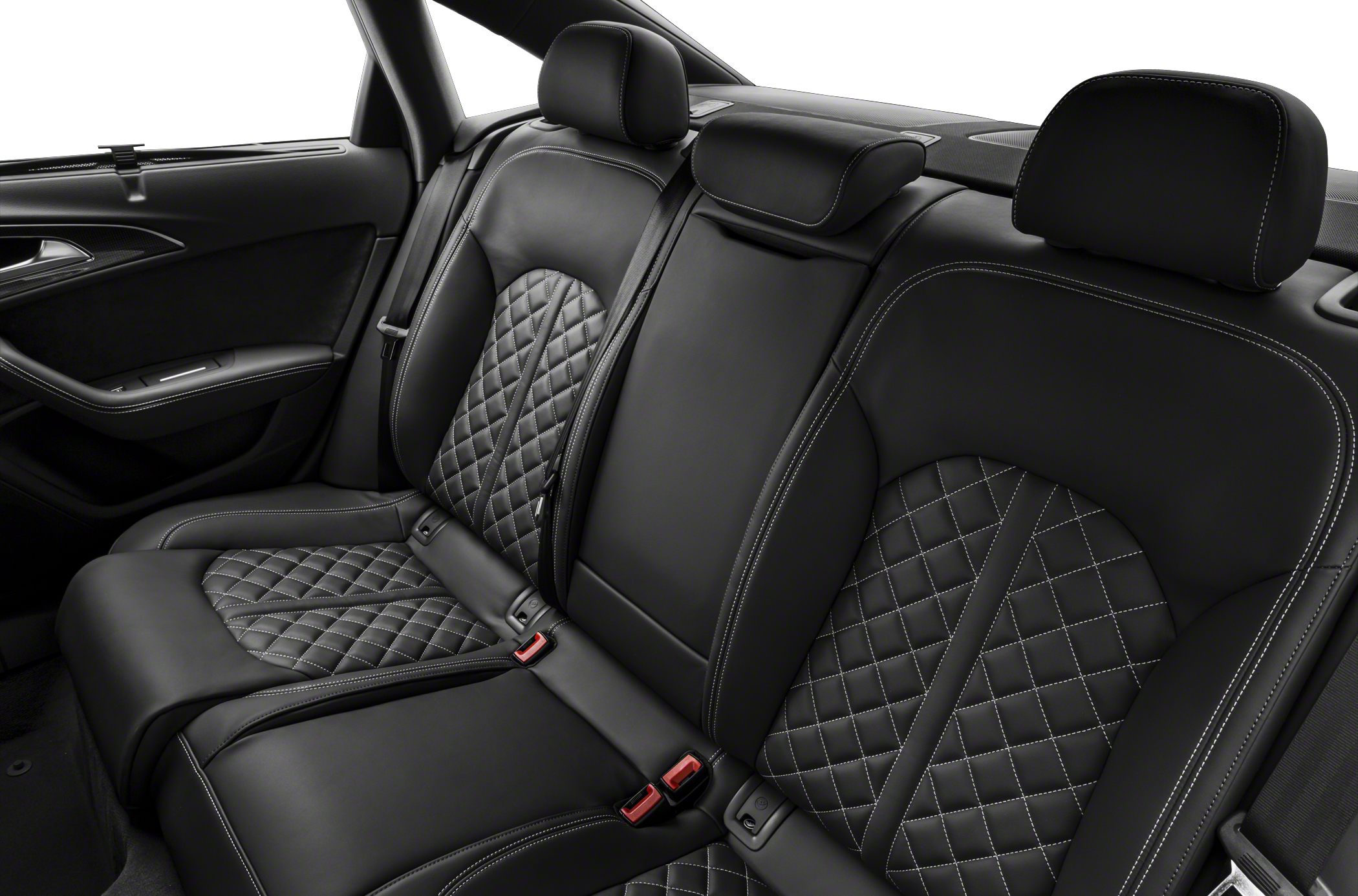 Quilted leather rear seats with detailed stitching and black upholstery