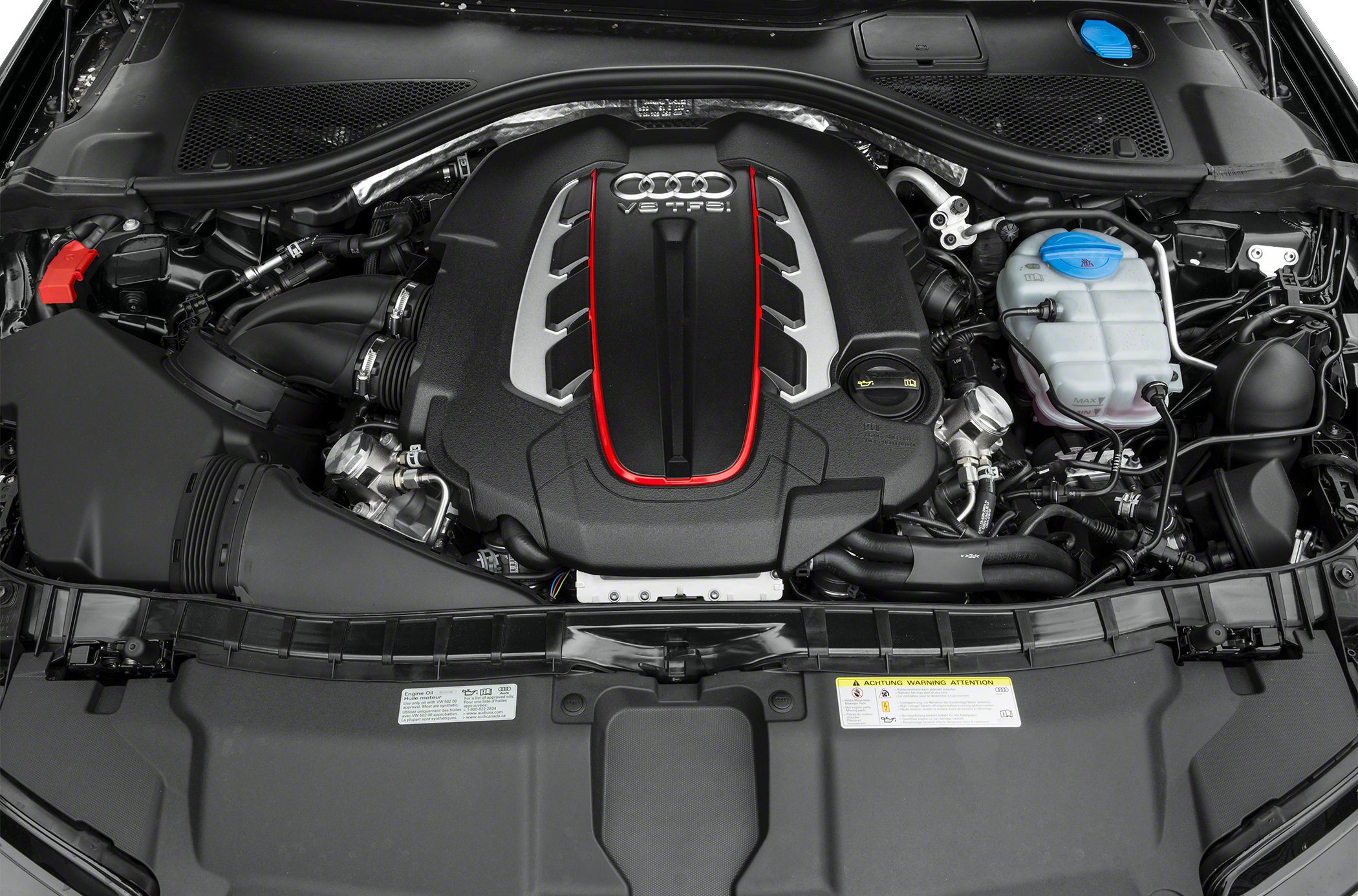 Close-up of a V8 TFSI engine with distinctive Audi design