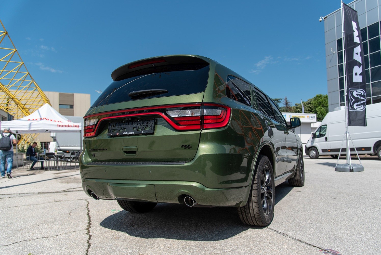 Rear view with LED tail lights and dual exhaust
