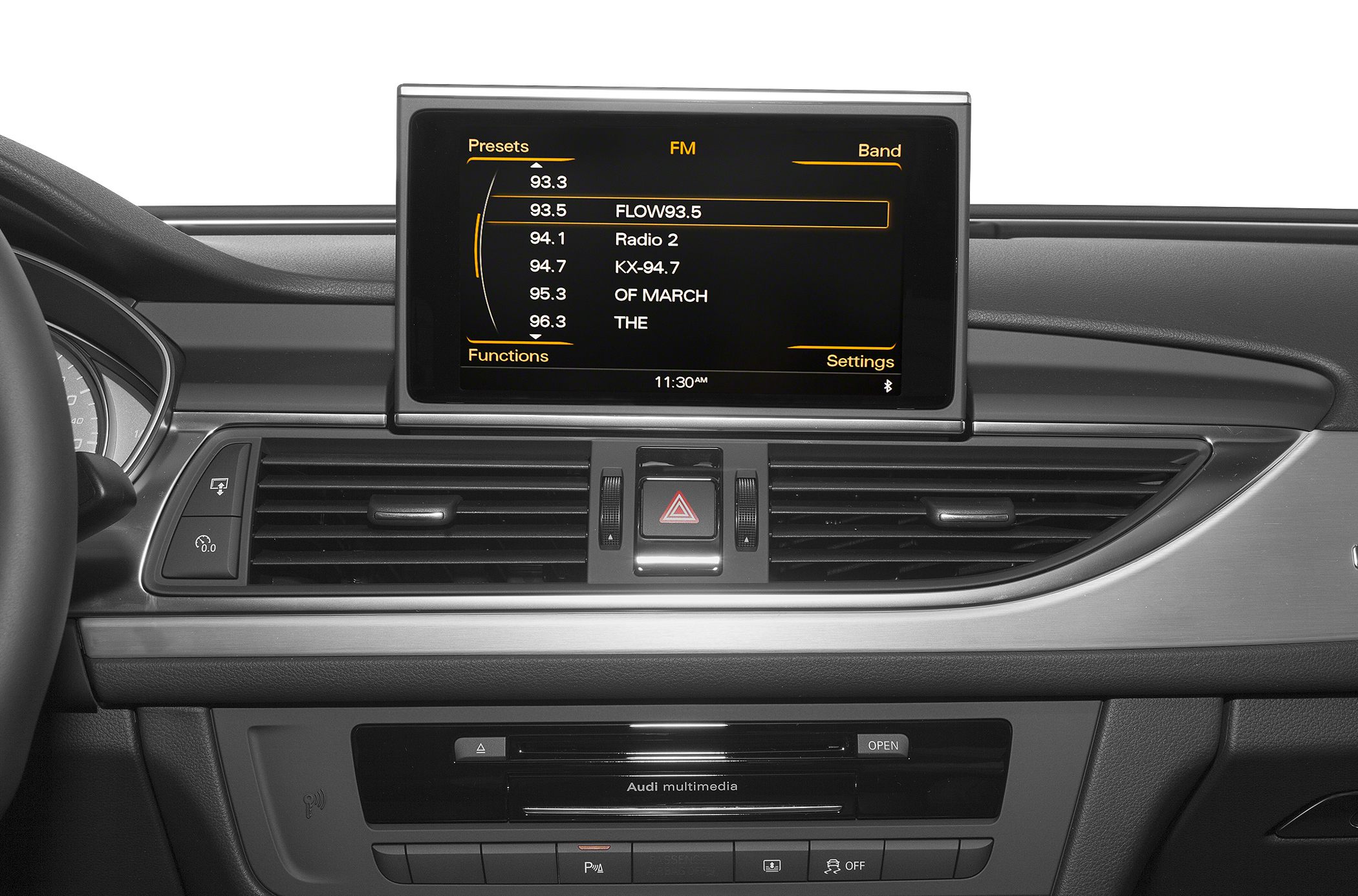 Multimedia display screen with FM radio presets and console controls