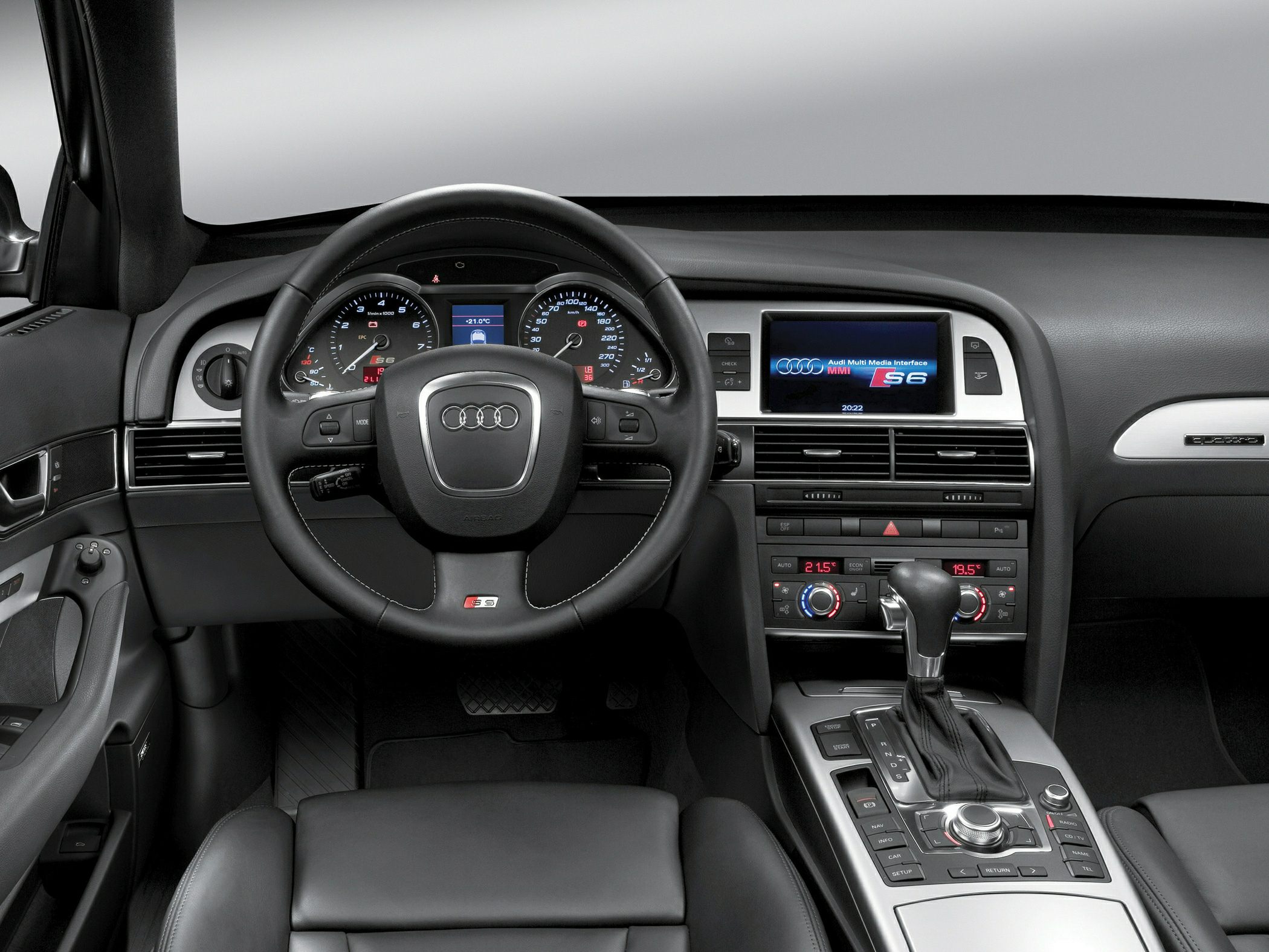 Audi S6 dashboard, steering wheel, center console with multimedia controls