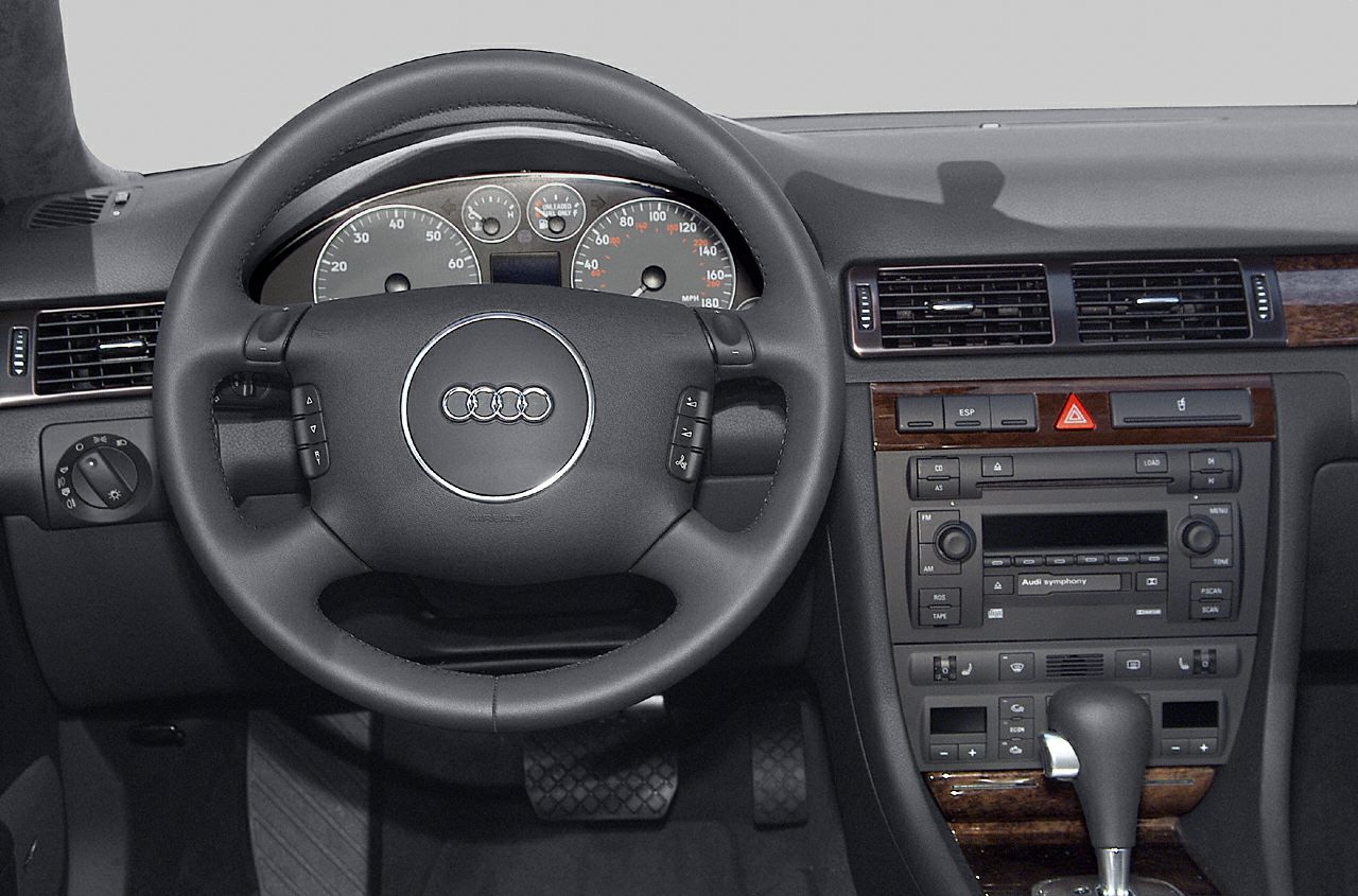 Steering wheel, dashboard, center console with gear shifter and controls