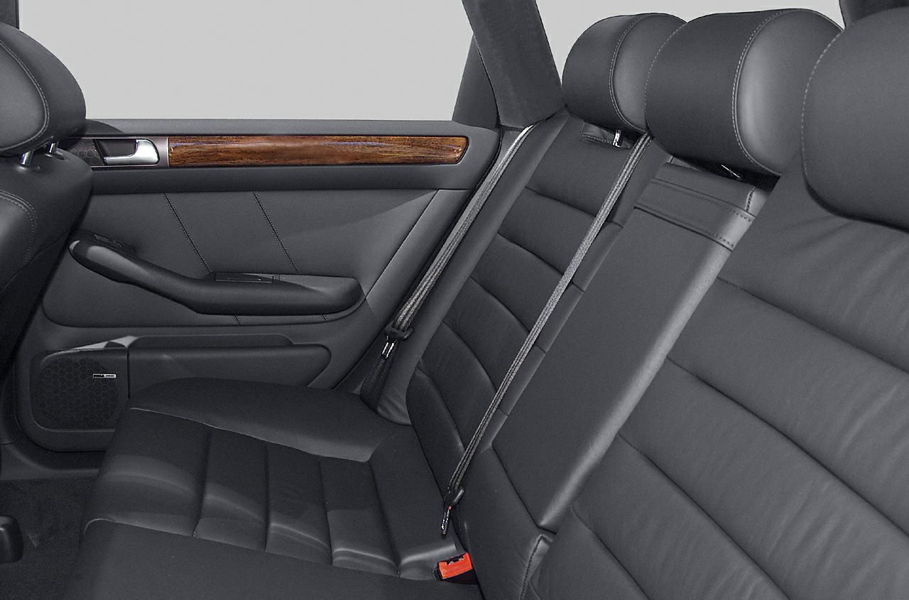 Black leather rear seats with wood trim interior