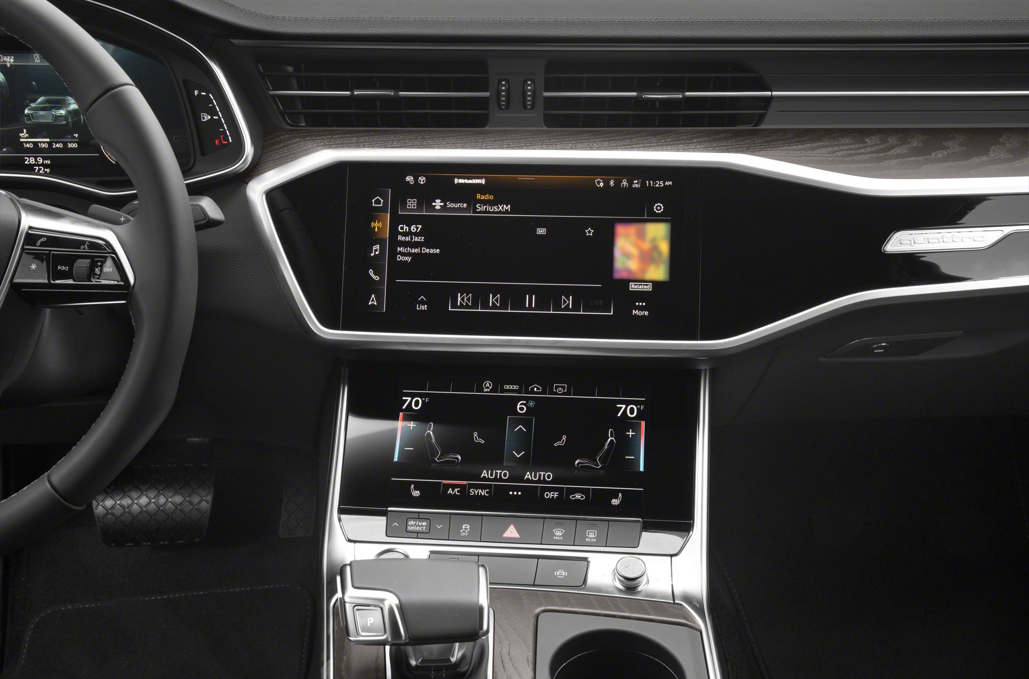Dual touchscreen digital dashboard with climate and media controls